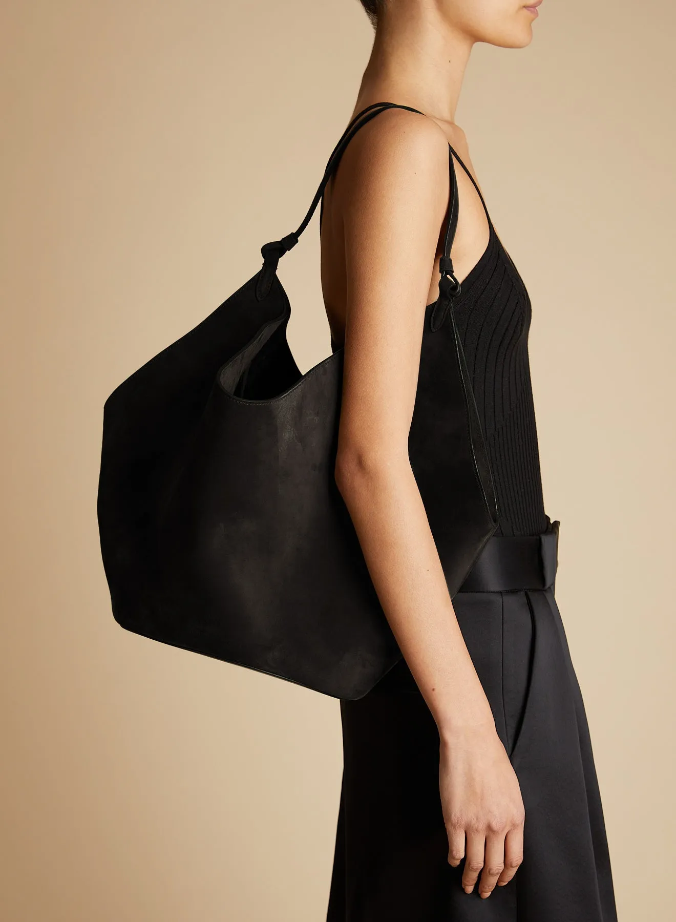 The Medium Lotus Tote in Black Suede sold by KHAITE product image thumbnail 5