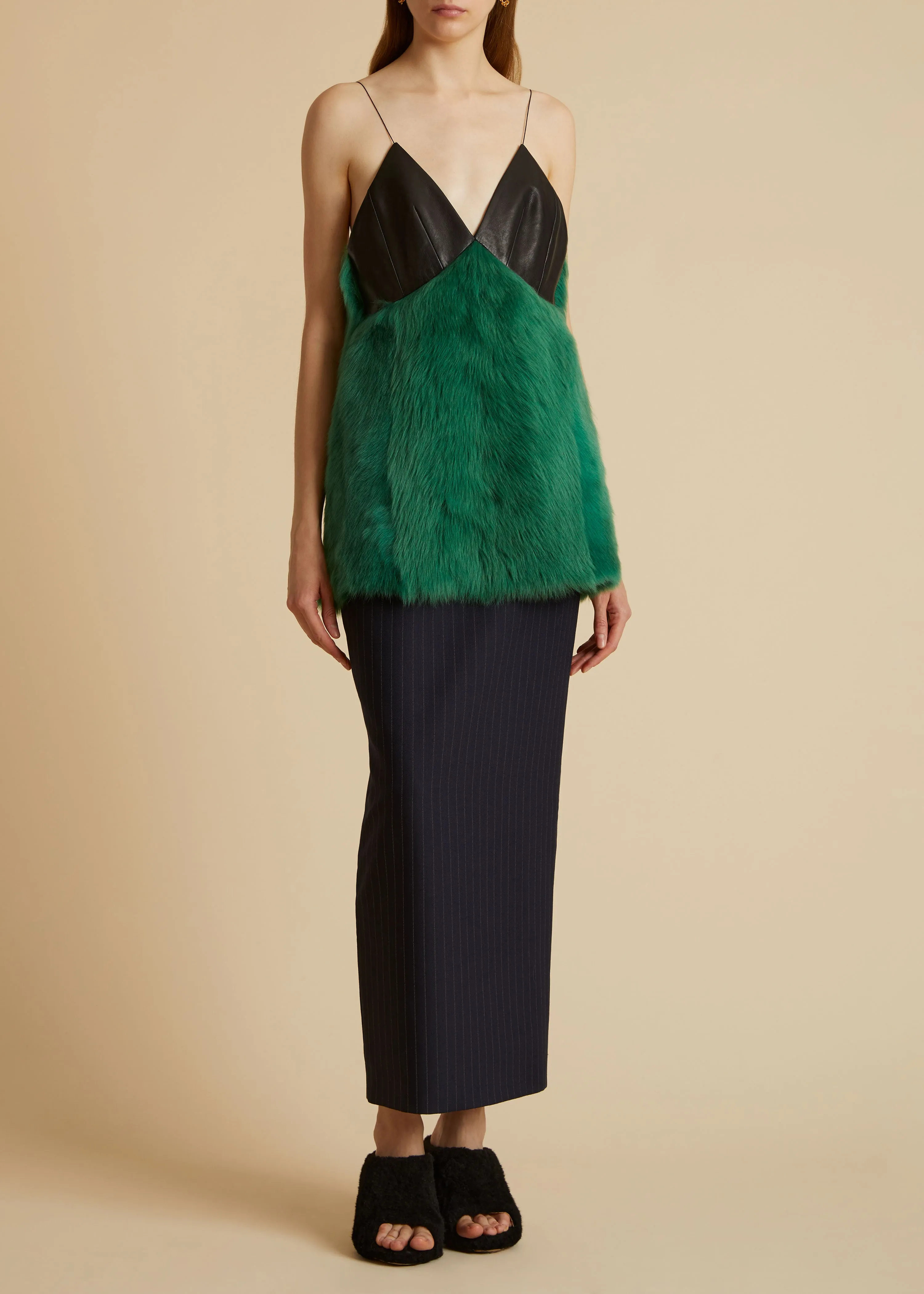 The Zoa Top in Forest Green Shearling sold by KHAITE