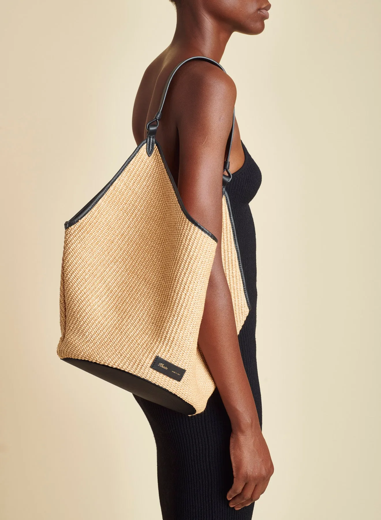 The Medium Lotus Tote in Natural Raffia and Black Leather sold by KHAITE product image thumbnail 5