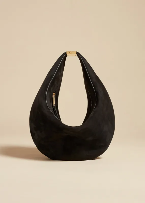 The Small Olivia Hobo with Hardware in Black Suede sold by KHAITE
