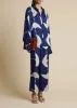 Mindy Pant in Cobalt and Cream Crane Print sold by KHAITE