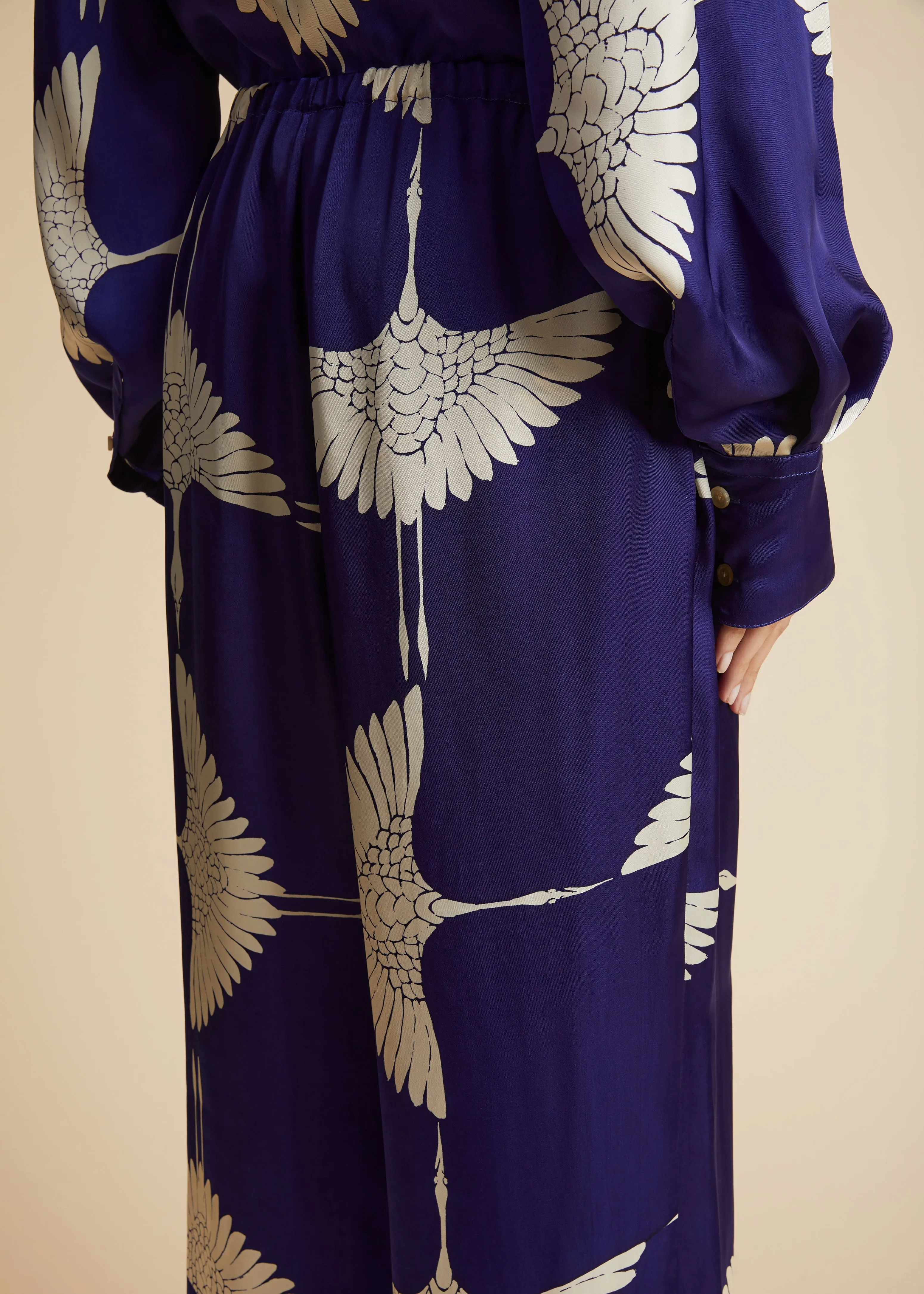 Mindy Pant in Cobalt and Cream Crane Print sold by KHAITE product image thumbnail 5