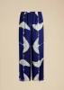 Mindy Pant in Cobalt and Cream Crane Print sold by KHAITE