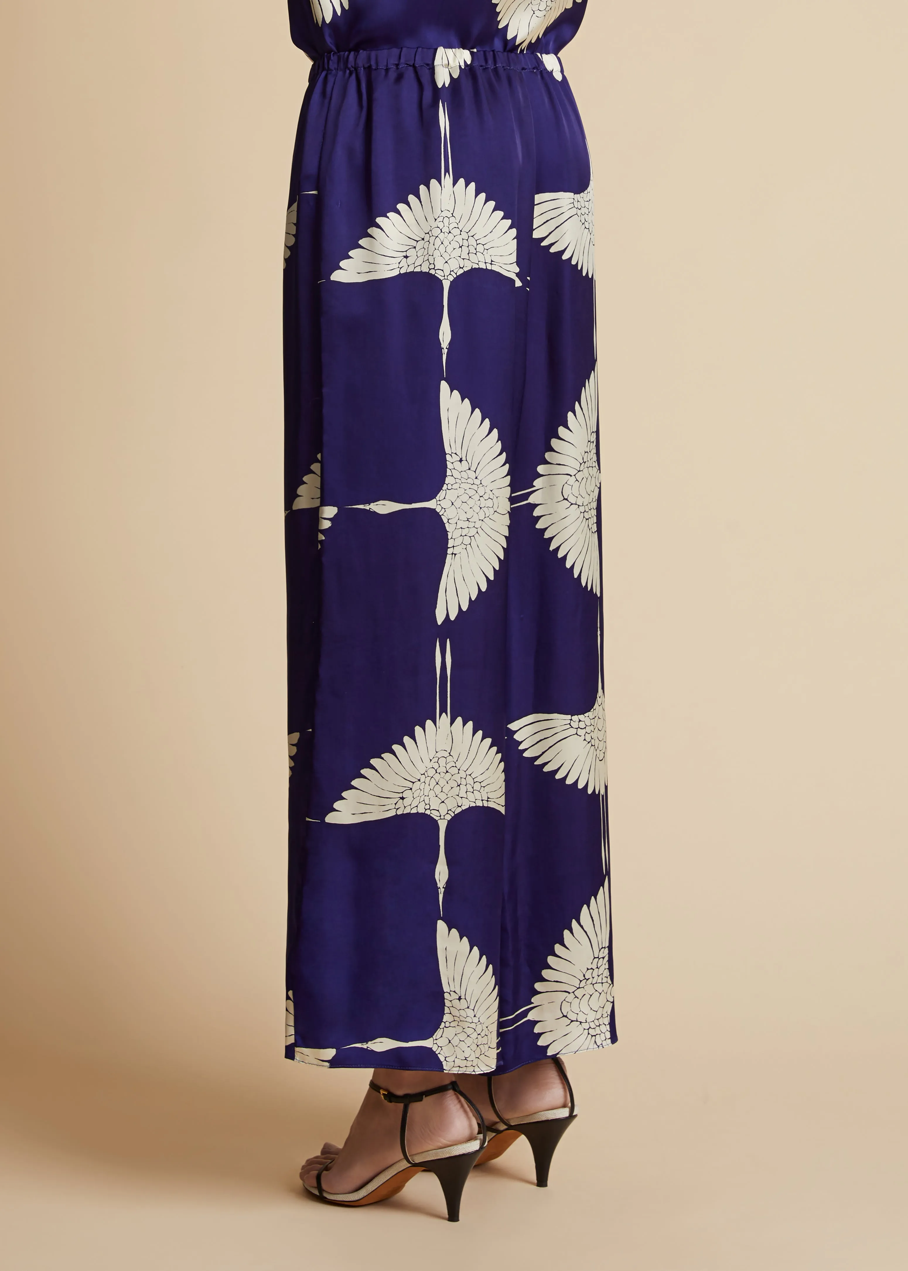 Mindy Pant in Cobalt and Cream Crane Print sold by KHAITE product image thumbnail 4