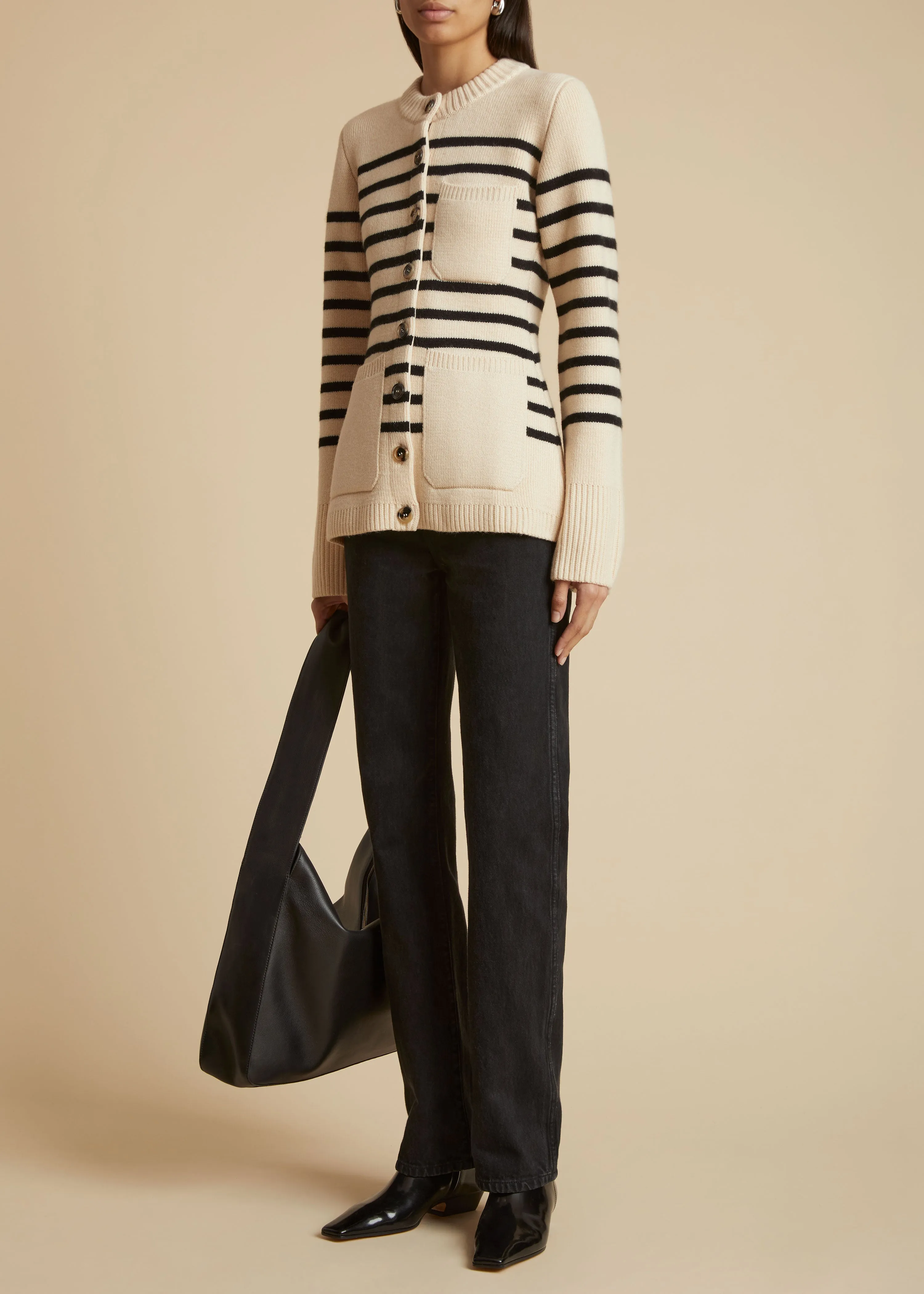 The Suzette Cardigan in Custard and Black Stripe sold by KHAITE product image thumbnail 2