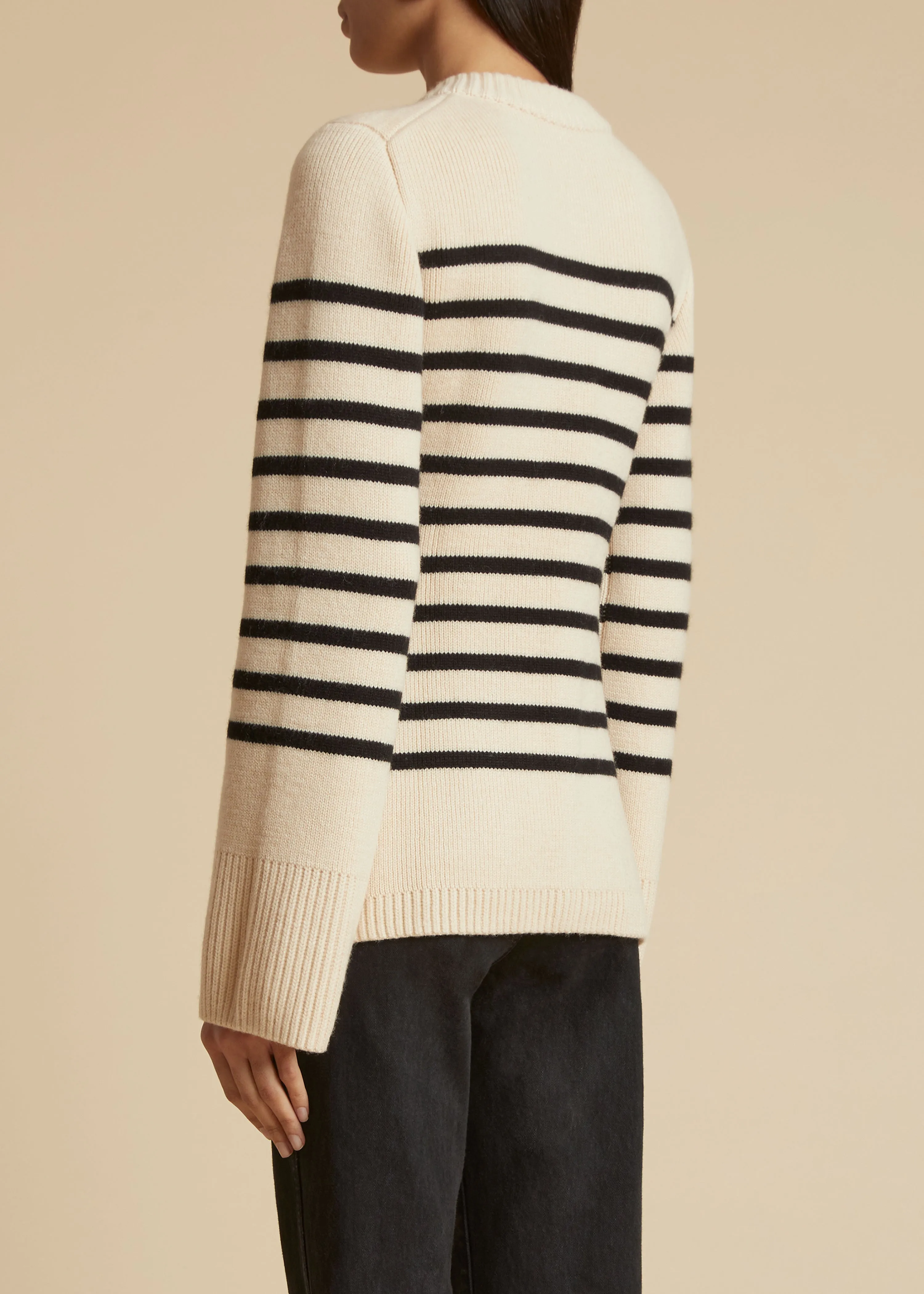 The Suzette Cardigan in Custard and Black Stripe sold by KHAITE product image thumbnail 3