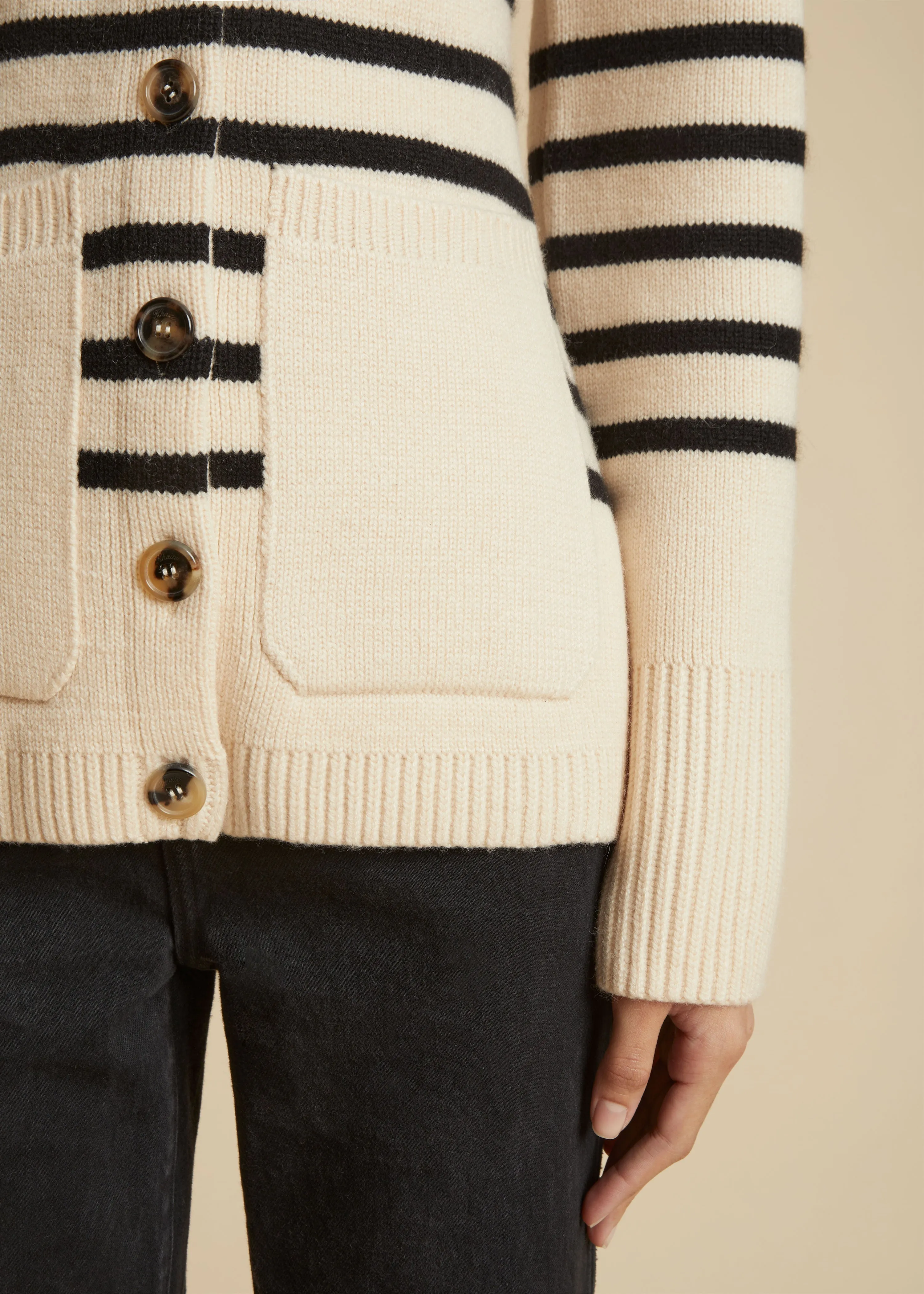 The Suzette Cardigan in Custard and Black Stripe sold by KHAITE product image thumbnail 5