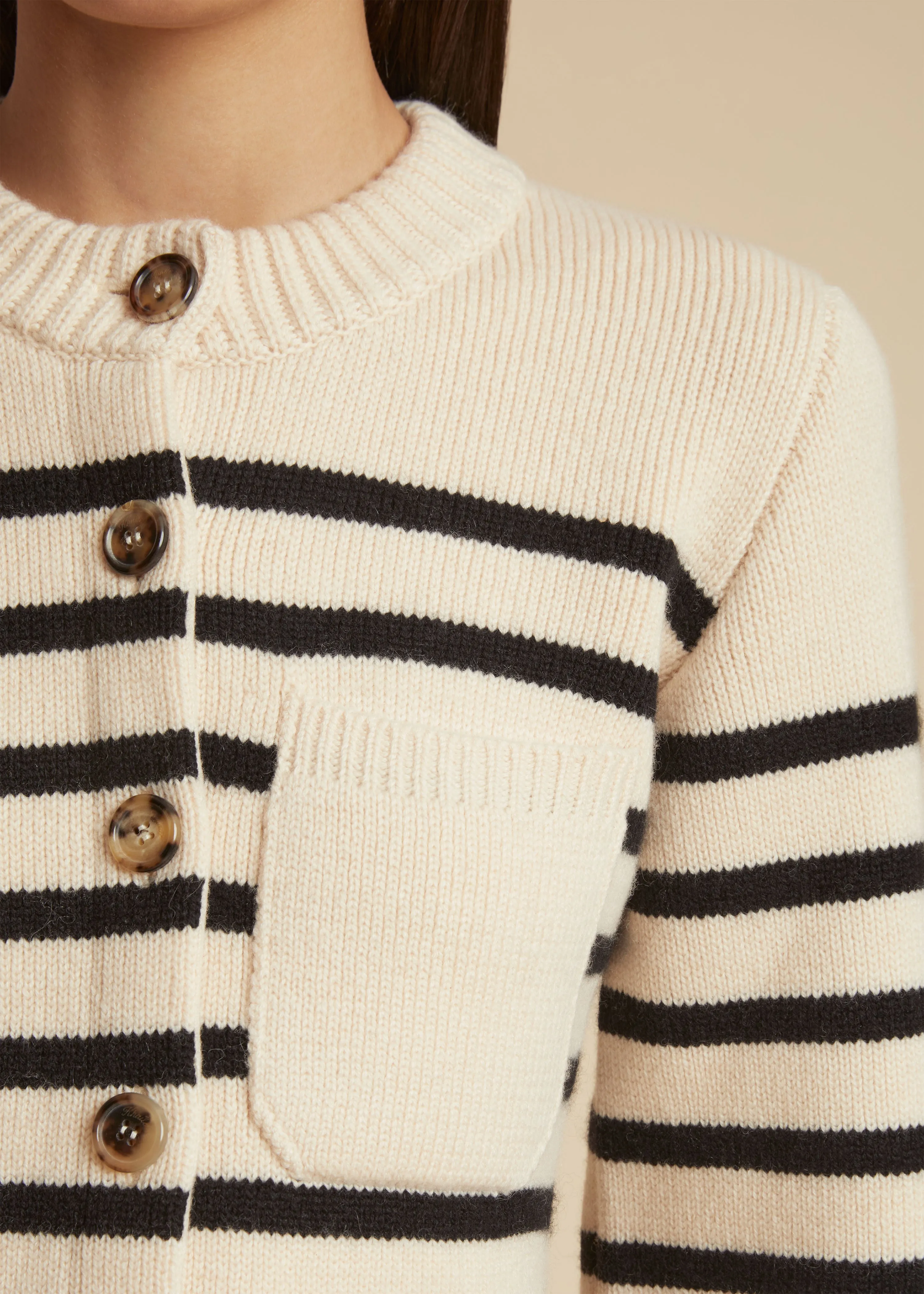 The Suzette Cardigan in Custard and Black Stripe sold by KHAITE product image thumbnail 4