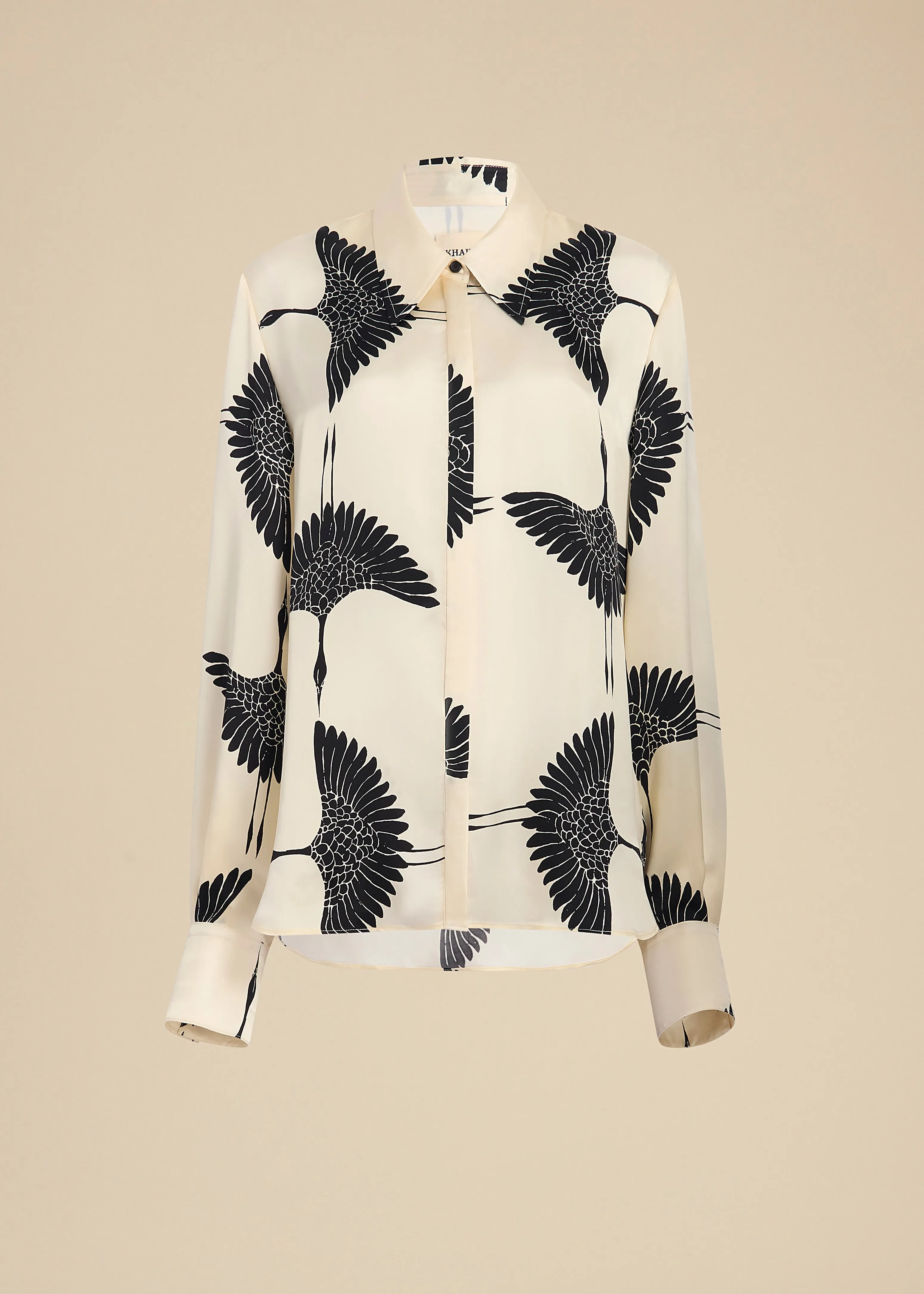 Minta Top in Cream and Black Crane Print sold by KHAITE