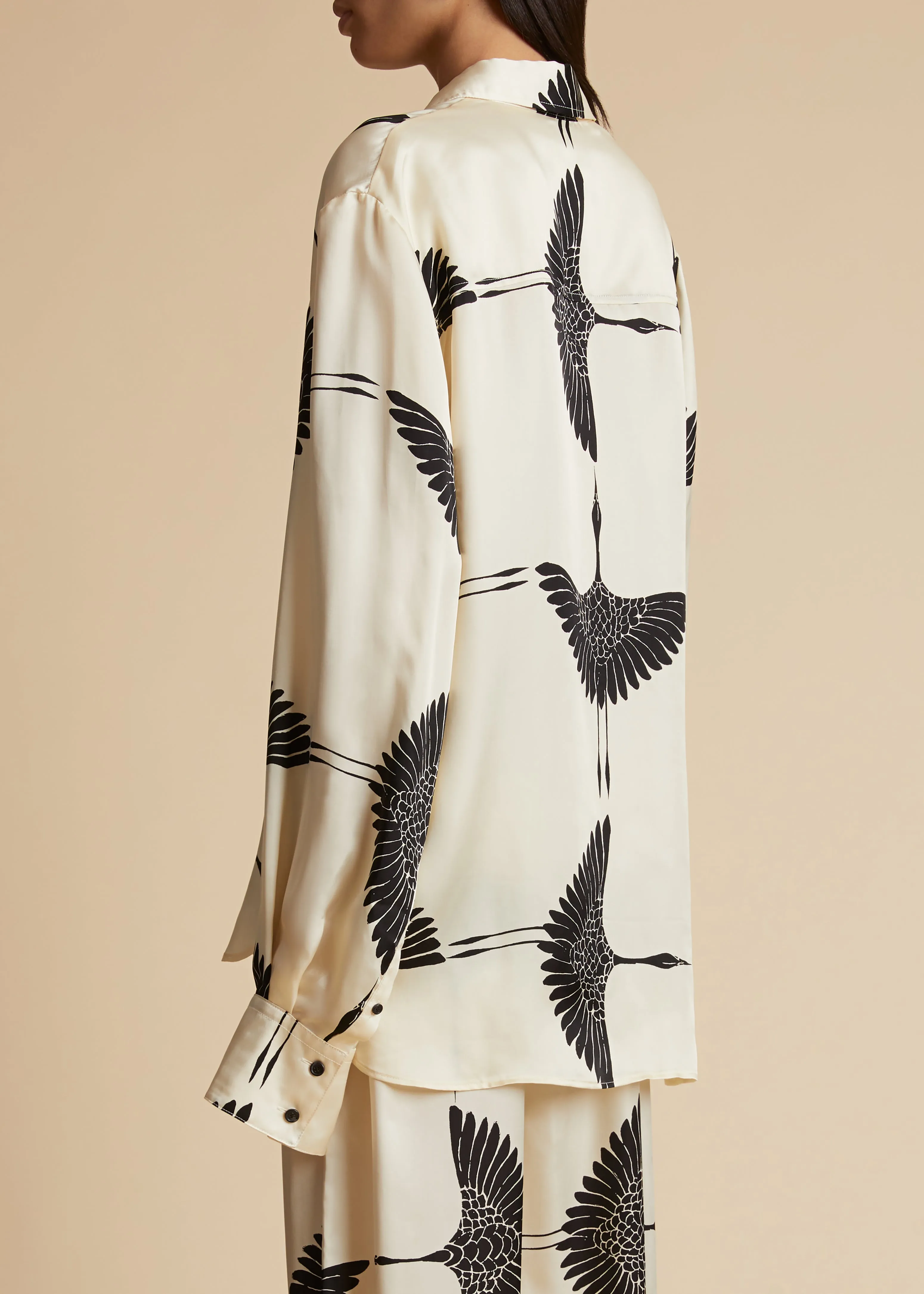 Minta Top in Cream and Black Crane Print sold by KHAITE product image thumbnail 4