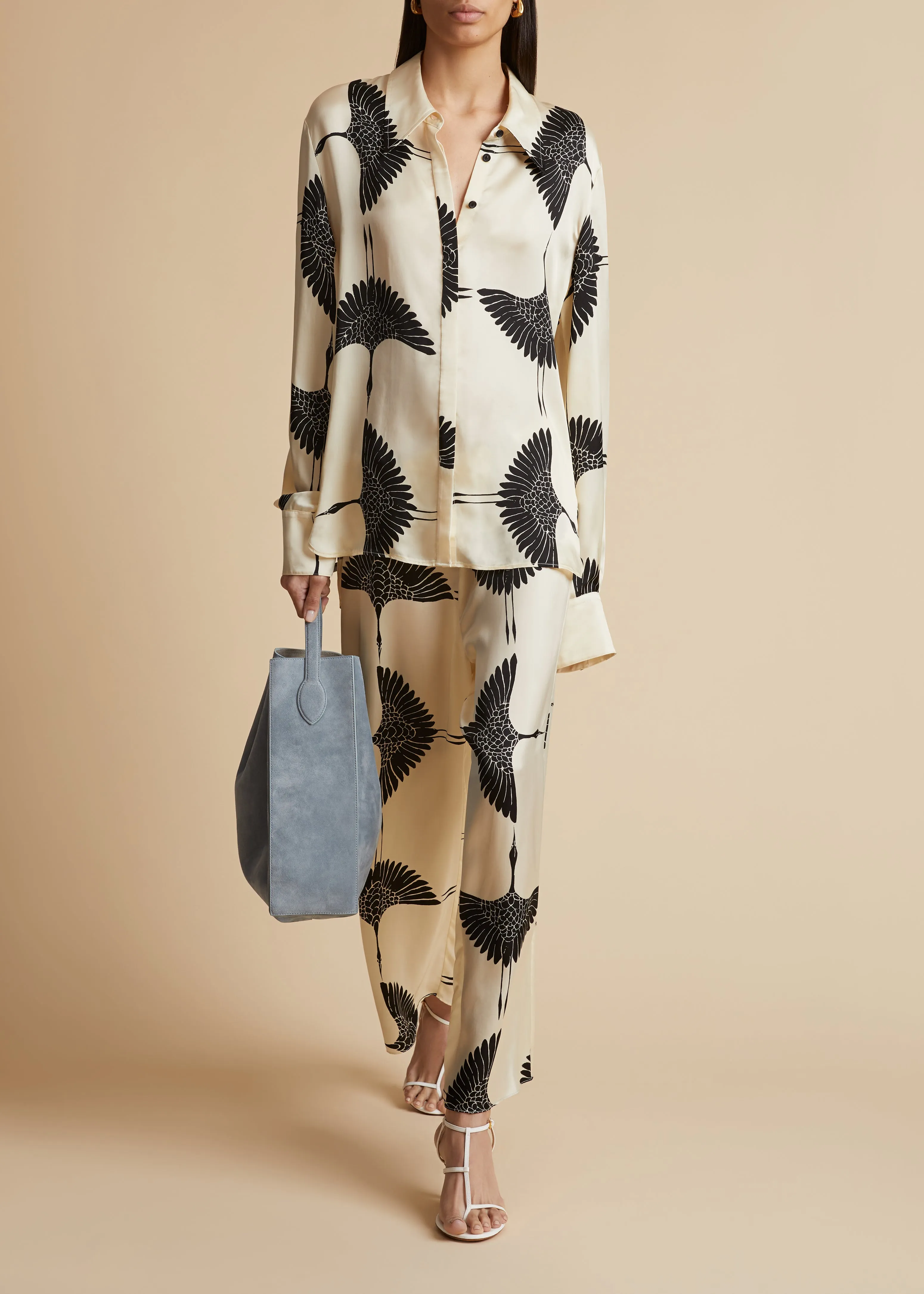 Minta Top in Cream and Black Crane Print sold by KHAITE product image thumbnail 2