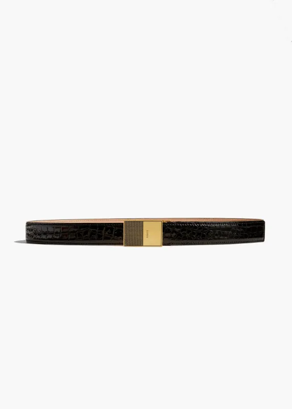 Elio Belt in Black Croc-Embossed Leather with Antique Gold sold by KHAITE