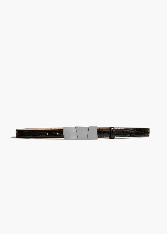 Small Axel Belt in Black Croc-Embossed Leather with Silver sold by KHAITE
