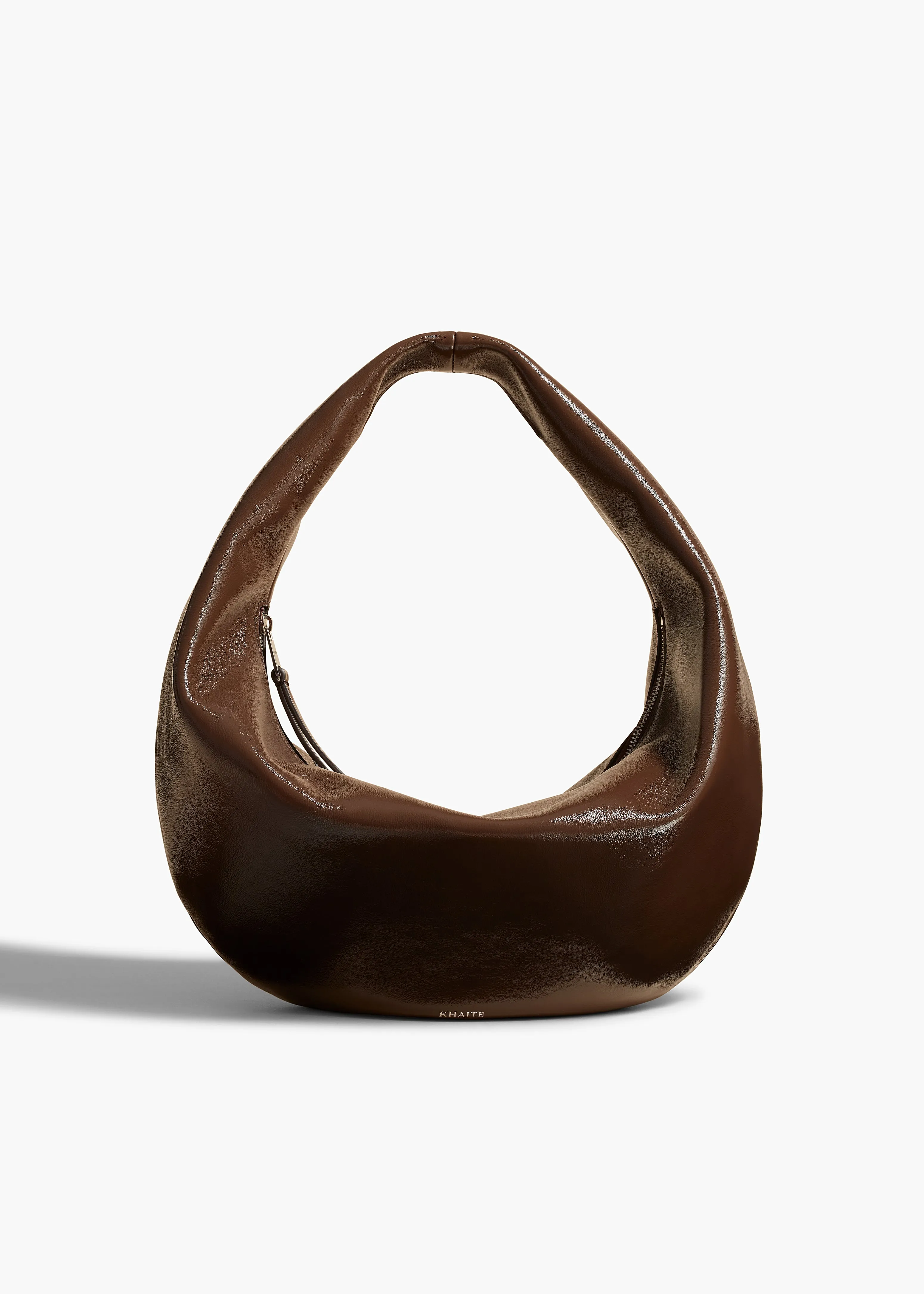 Medium Olivia Hobo in Chestnut Crackle Patent Leather sold by KHAITE