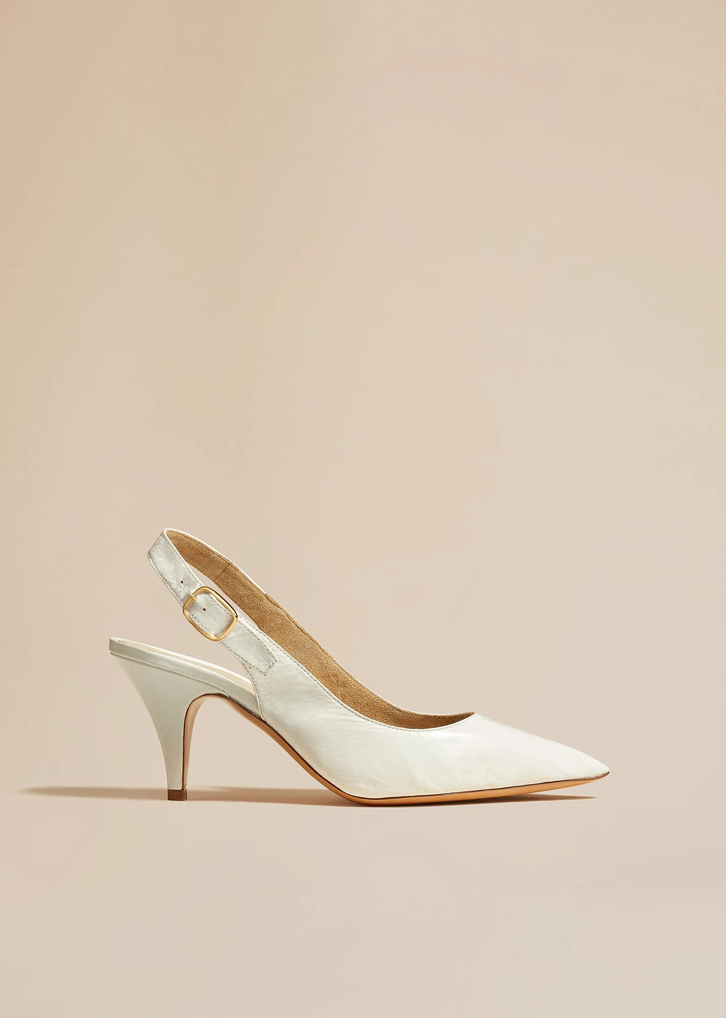 River Slingback Pump in White Crinkled Leather sold by KHAITE