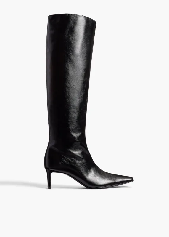 Ona Knee-High Boot in Black Glazed Leather sold by KHAITE