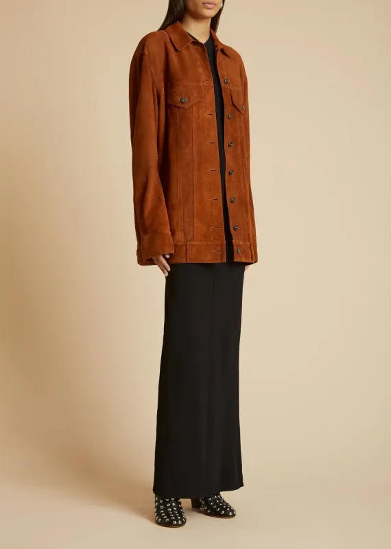 The Ross Jacket in Rust Suede sold by KHAITE