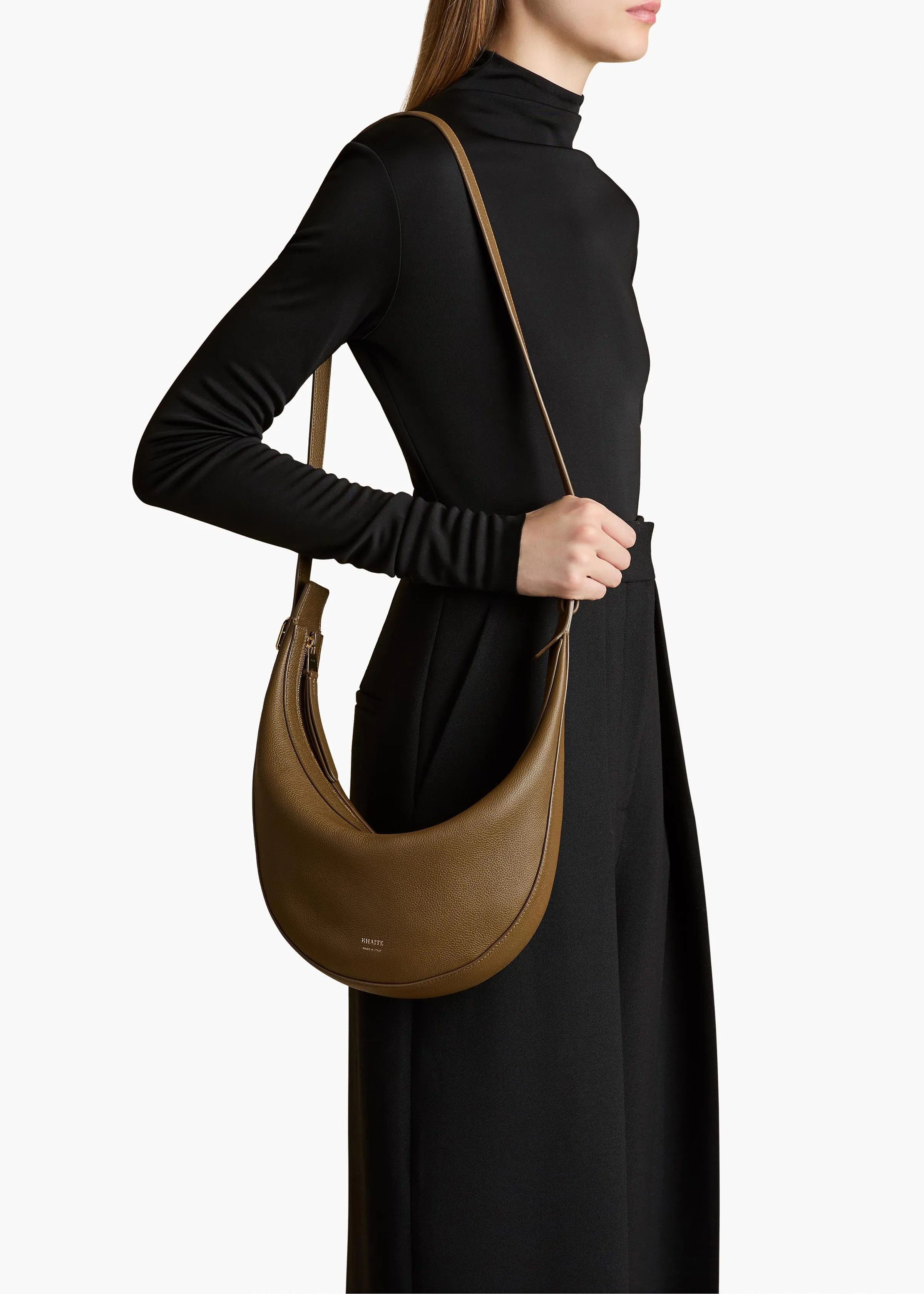 Small Augustina Crossbody Bag in Dark Olive Pebbled Leather sold by KHAITE product image thumbnail 5