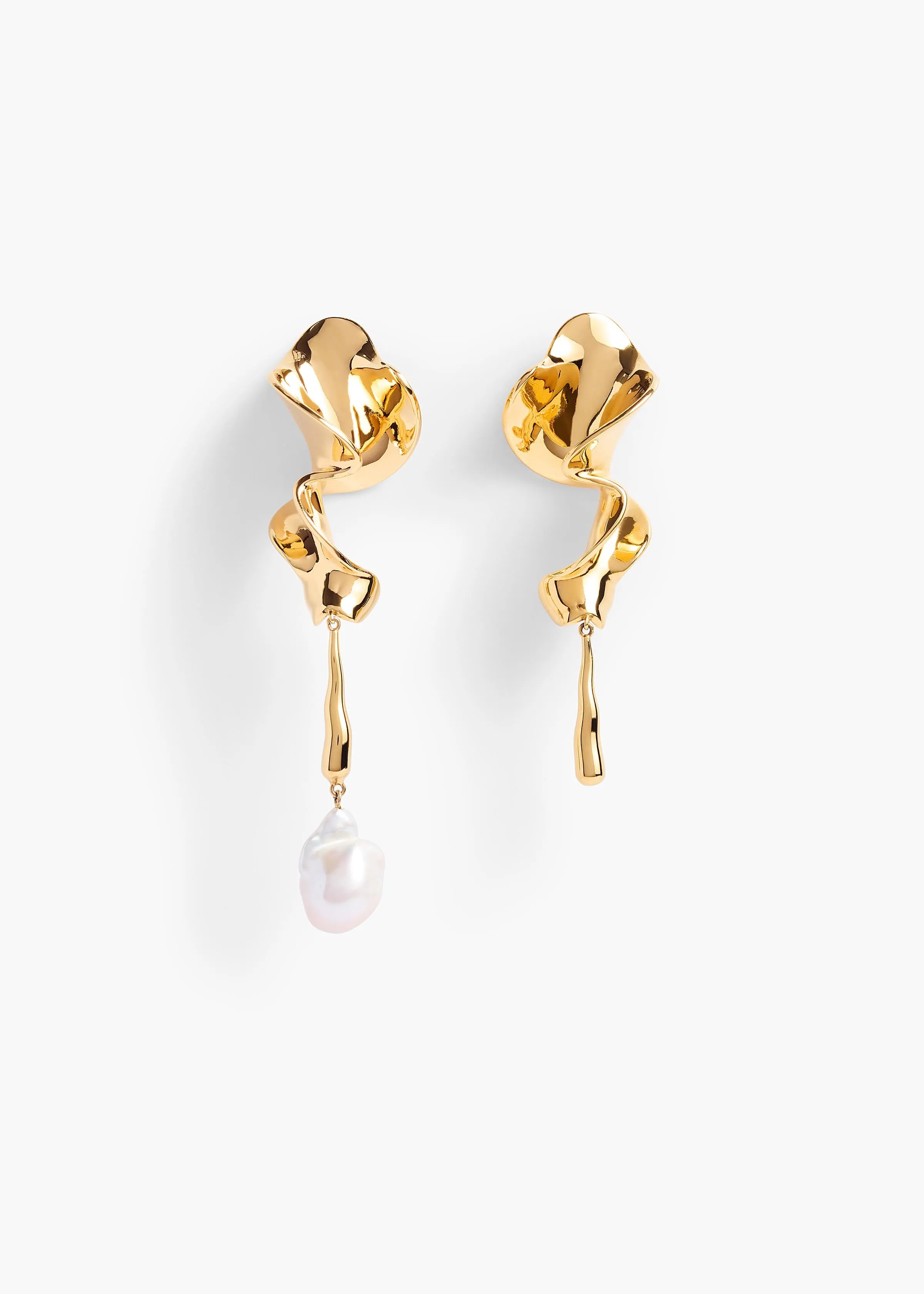 Tidal Earrings with Pearl in Gold sold by KHAITE