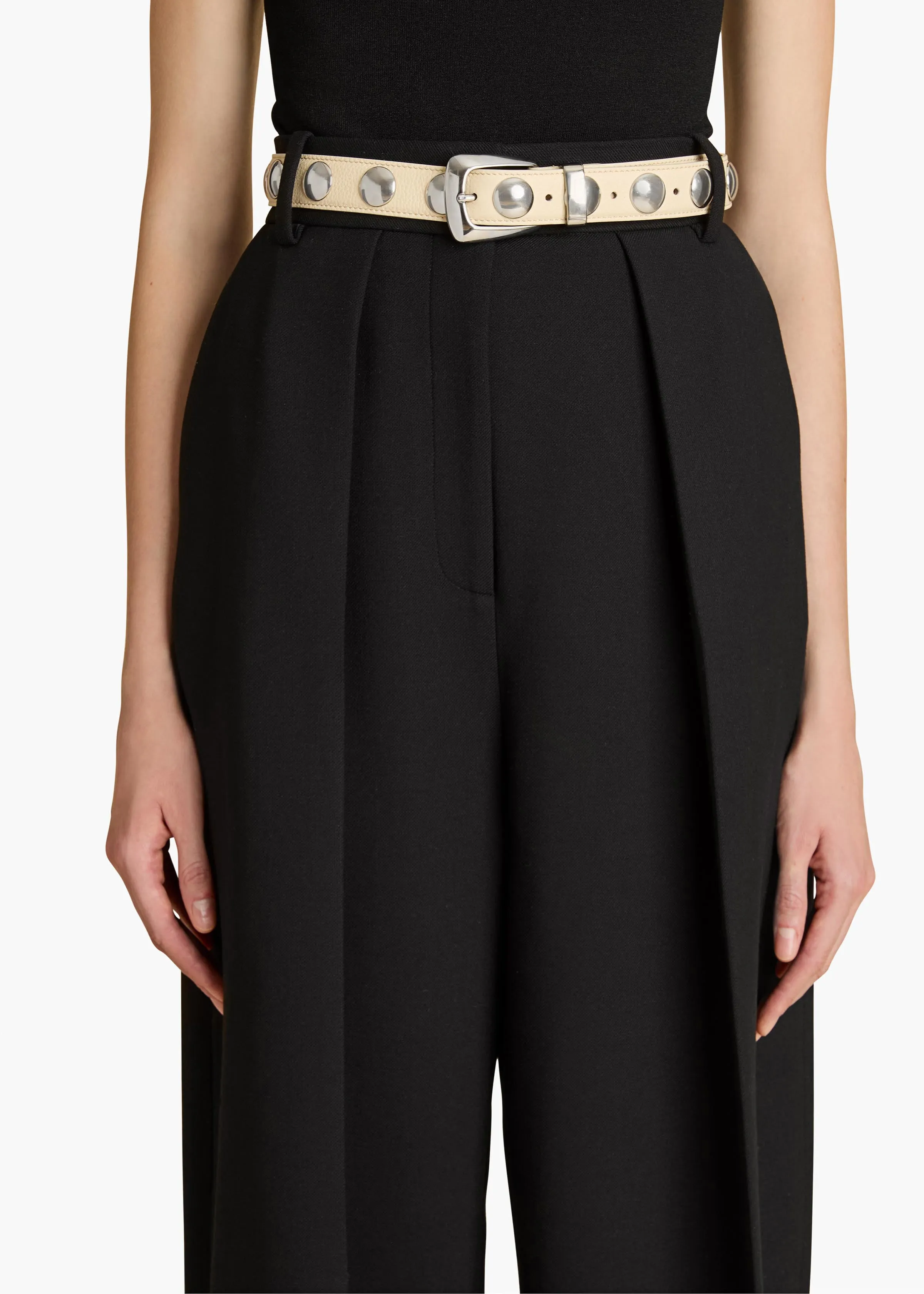 Benny Belt with Studs in Dark Ivory Leather and Silver sold by KHAITE product image thumbnail 3