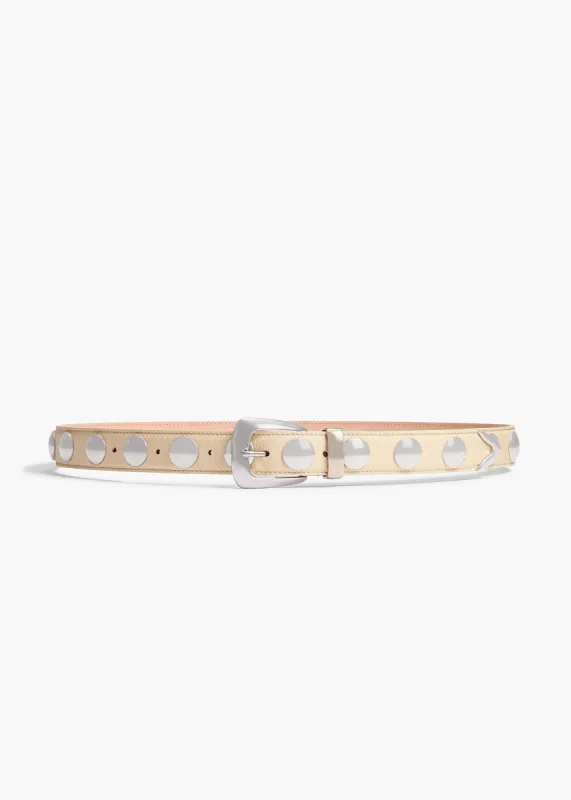 Benny Belt with Studs in Dark Ivory Leather and Silver sold by KHAITE