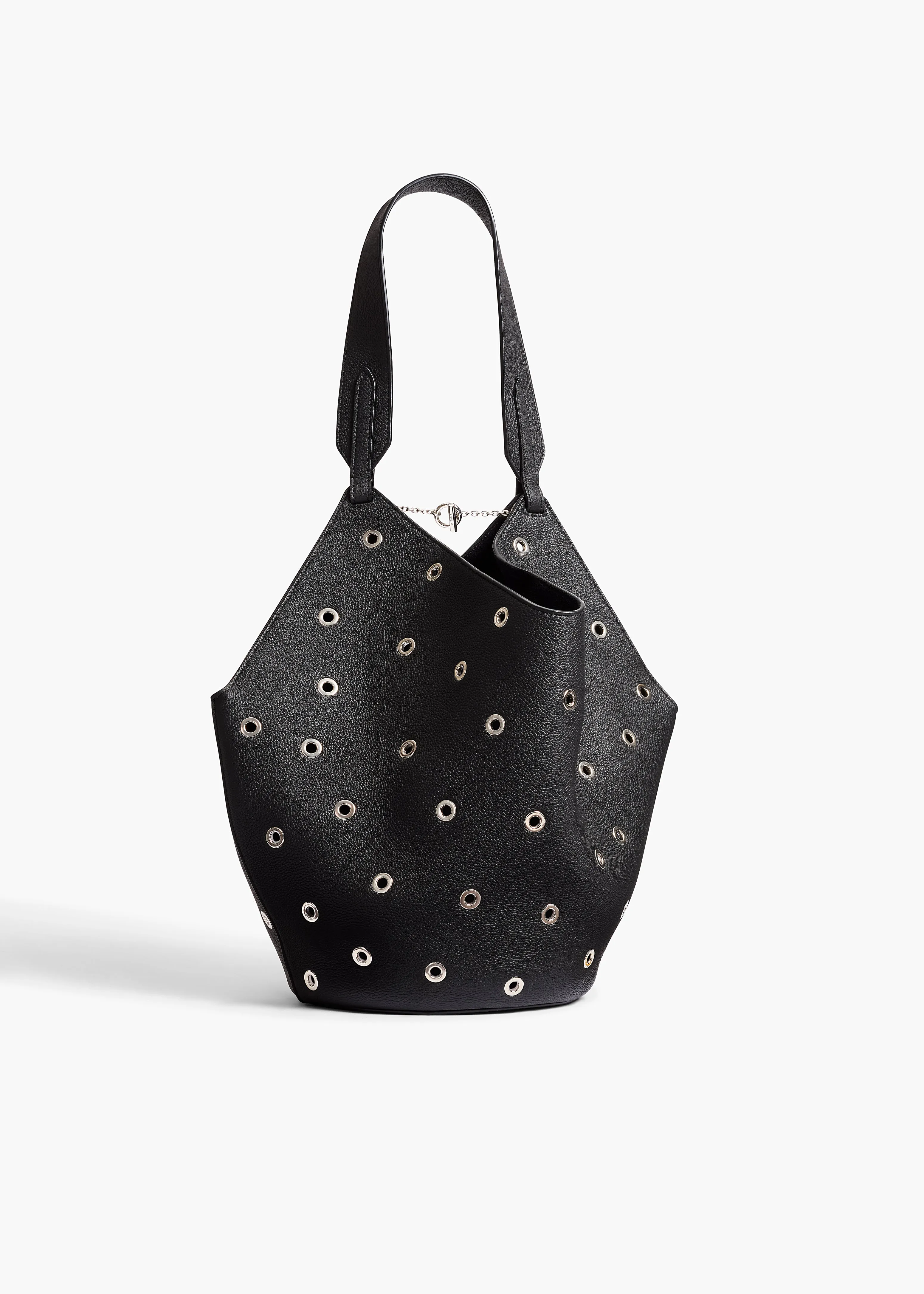 Small Lotus Tote in Black Pebbled Leather with Grommets sold by KHAITE