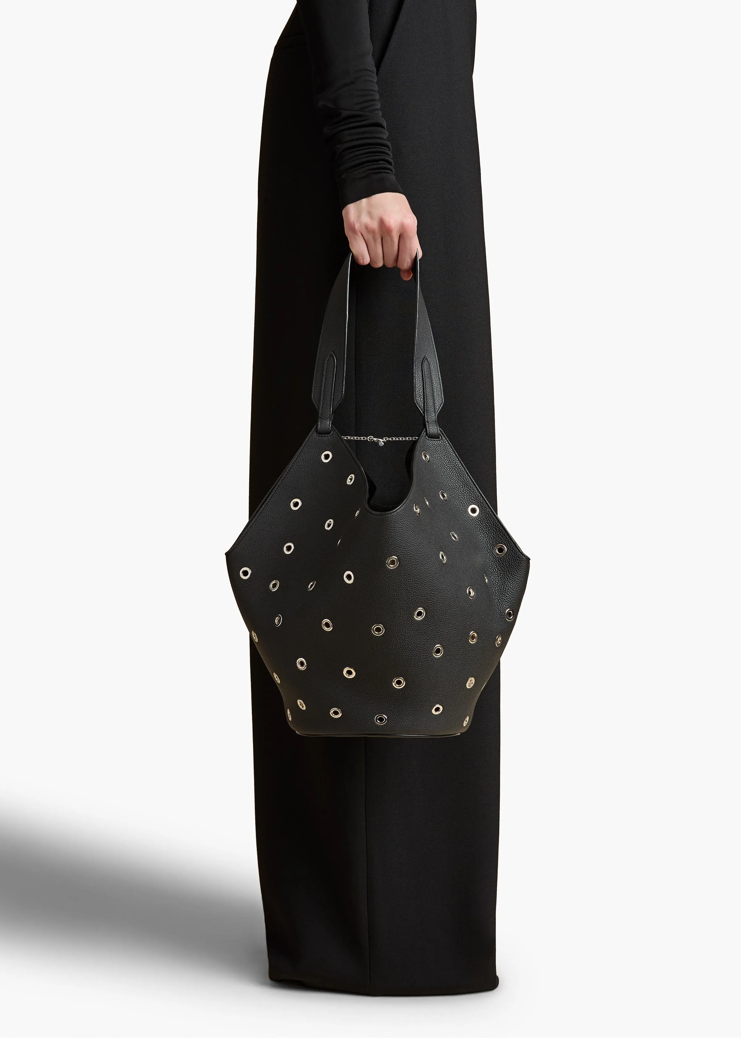 Small Lotus Tote in Black Pebbled Leather with Grommets sold by KHAITE product image thumbnail 5