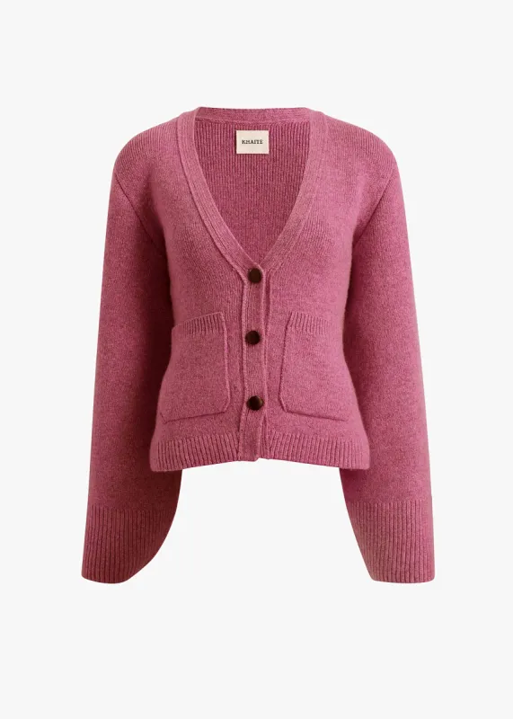Scarlet Cardigan in Amaranth with Leather Buttons sold by KHAITE