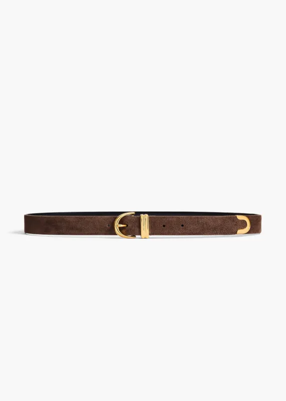 Bambi Belt in Ebano Suede with Gold sold by KHAITE