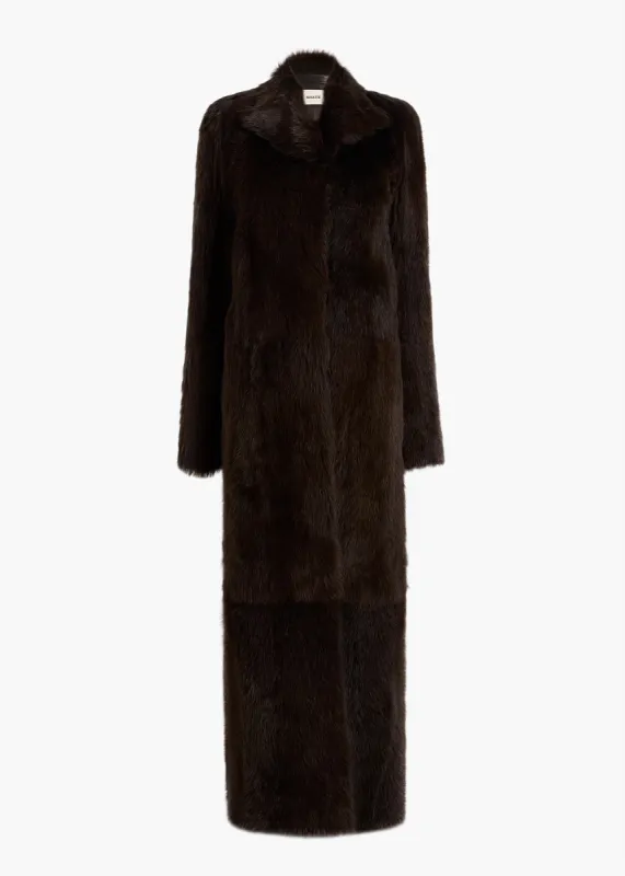 Saphra Shearling Coat in Dark Brown sold by KHAITE