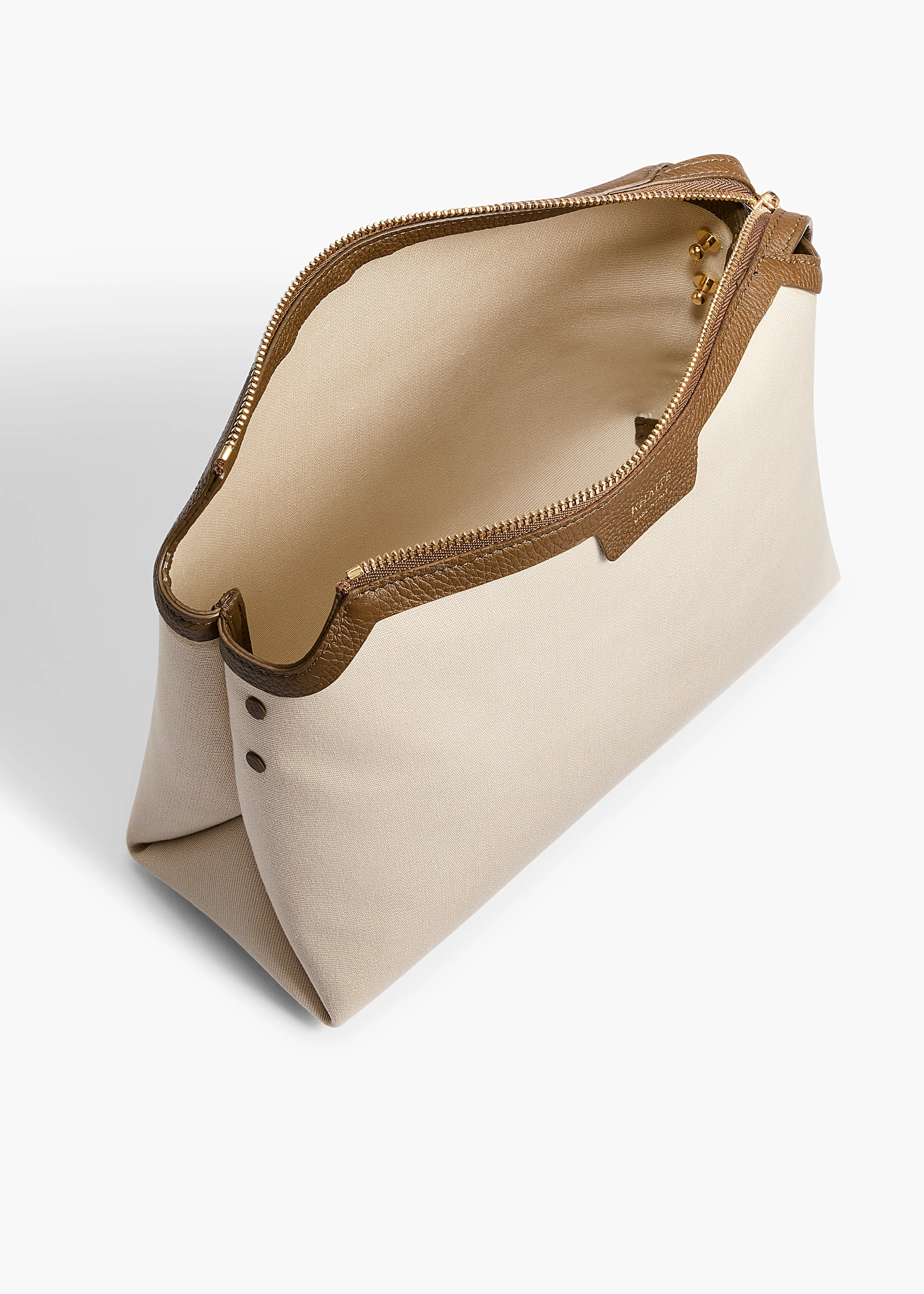 Lina Crossbody Bag in Dark Olive Leather and Cream Canvas sold by KHAITE product image thumbnail 3