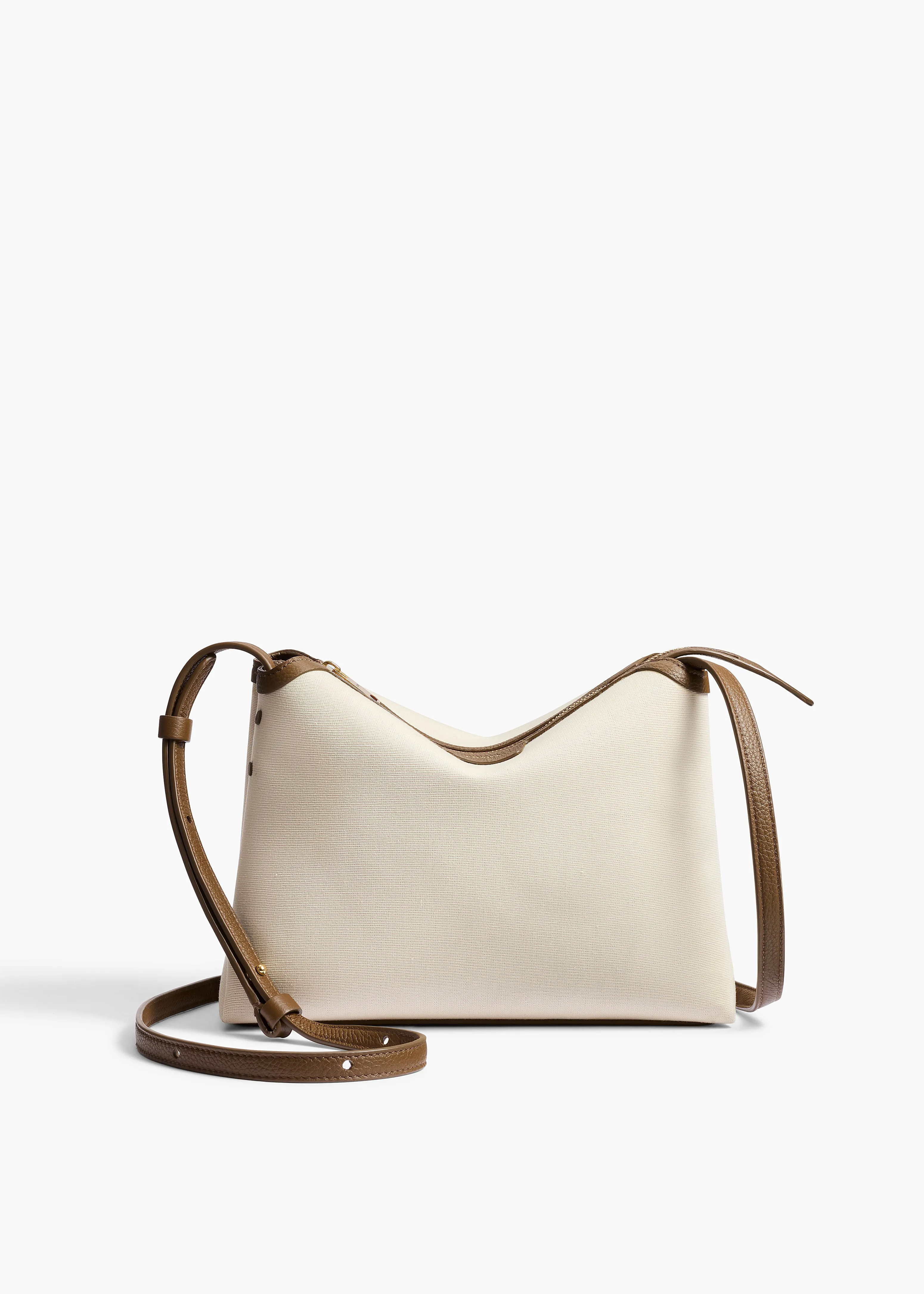 Lina Crossbody Bag in Dark Olive Leather and Cream Canvas sold by KHAITE