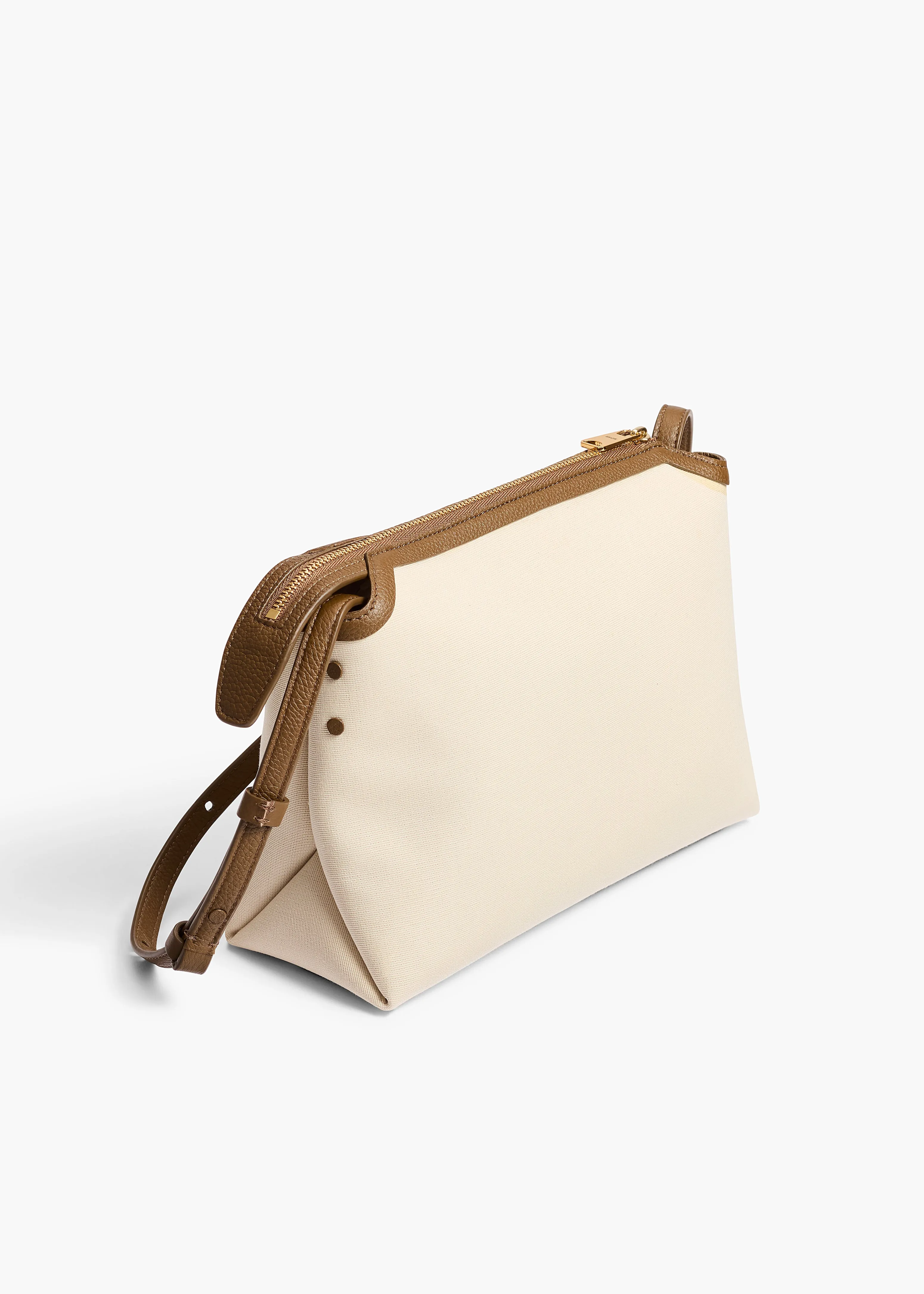 Lina Crossbody Bag in Dark Olive Leather and Cream Canvas sold by KHAITE product image thumbnail 2