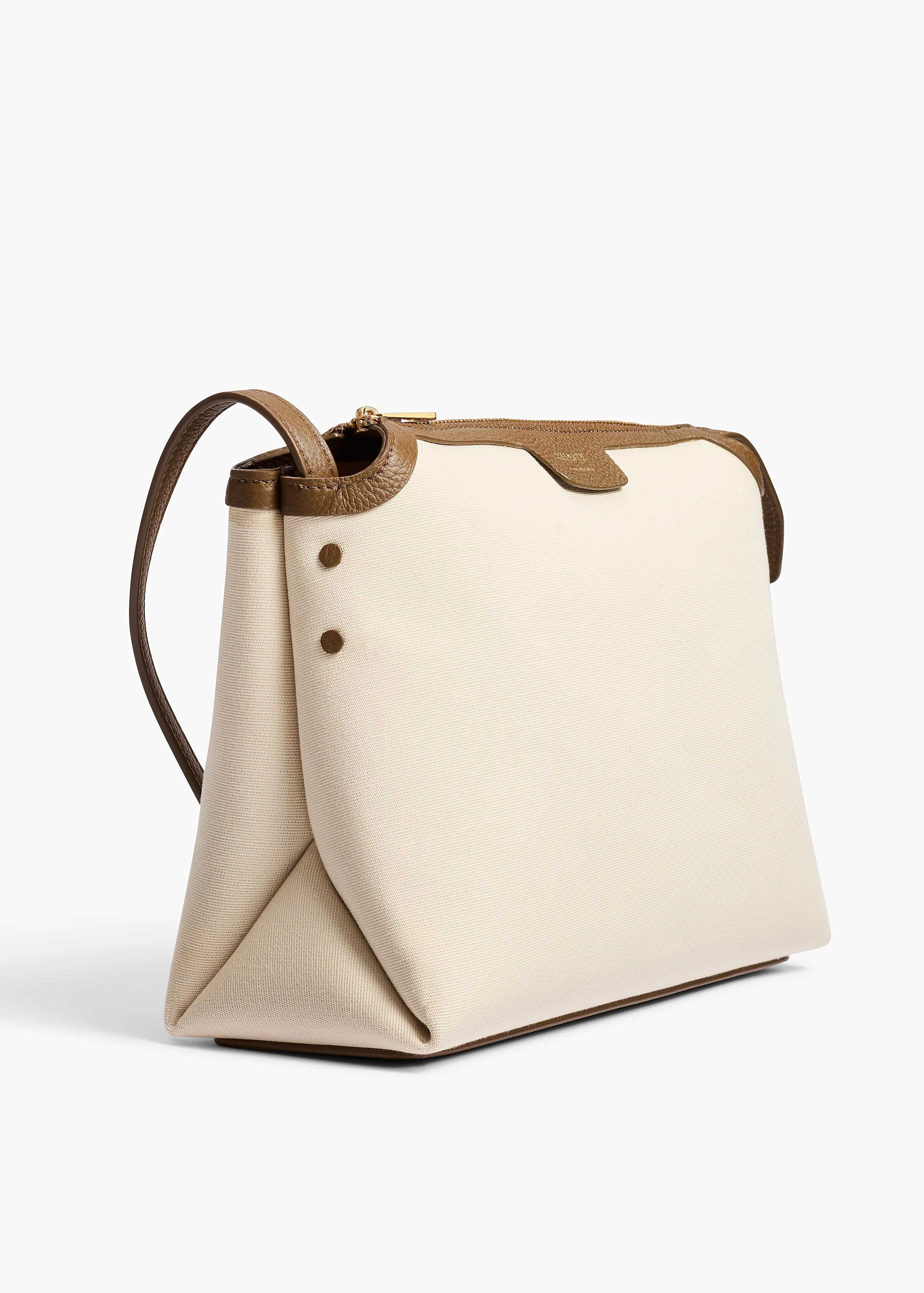 Lina Crossbody Bag in Dark Olive Leather and Cream Canvas sold by KHAITE product image thumbnail 4