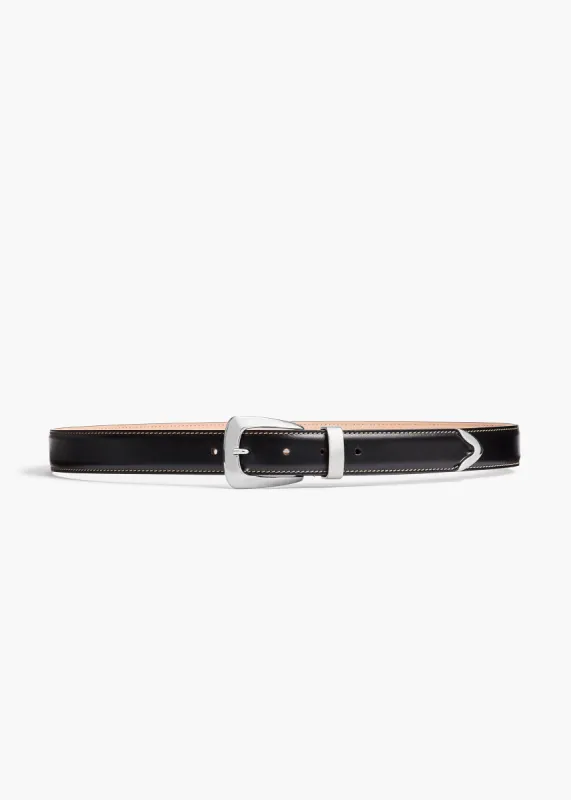 Benny Belt in Black Leather and Off-White Stitching with Silver sold by KHAITE