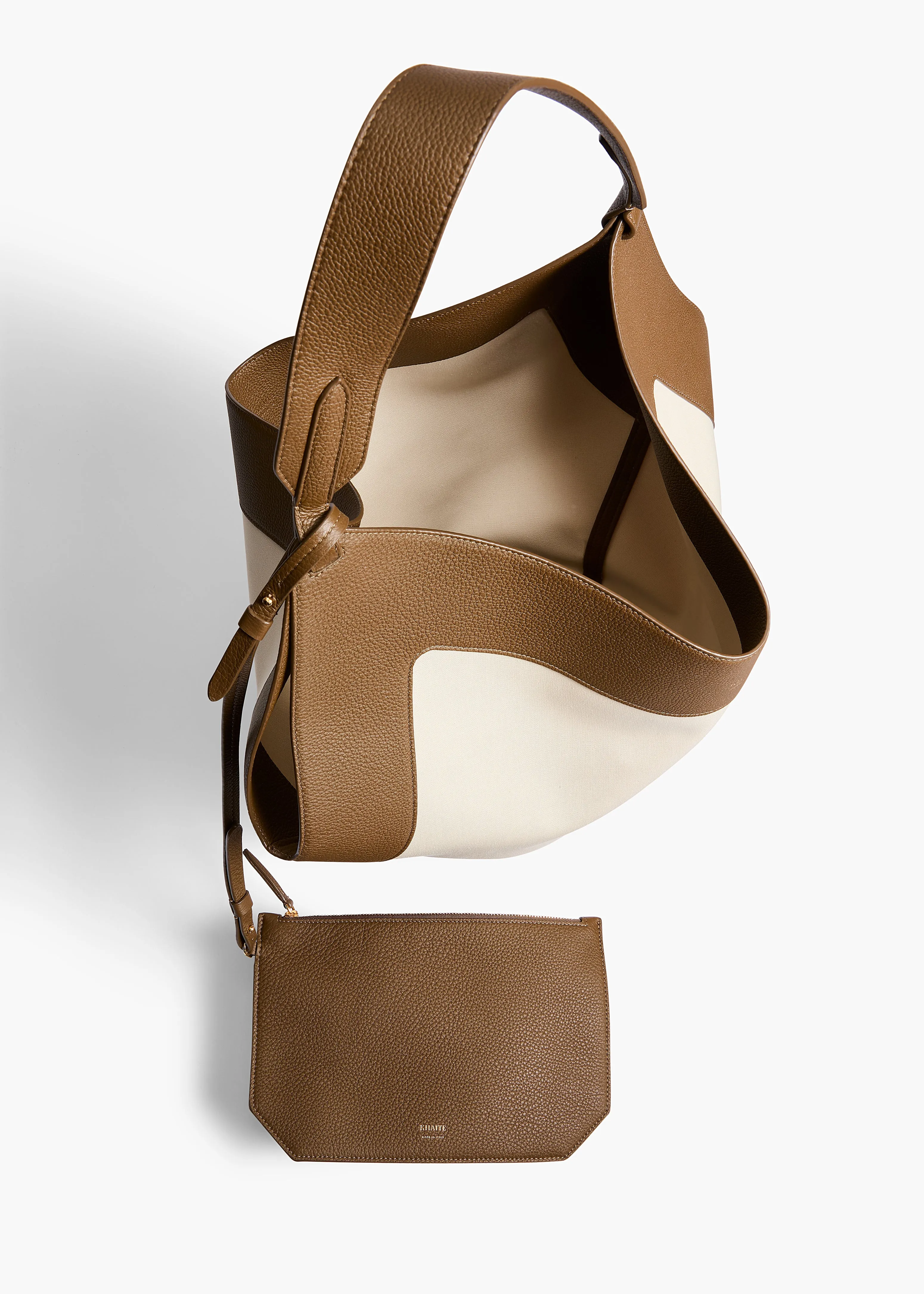Medium Lotus Tote in Dark Olive Leather and Cream Canvas sold by KHAITE product image thumbnail 3