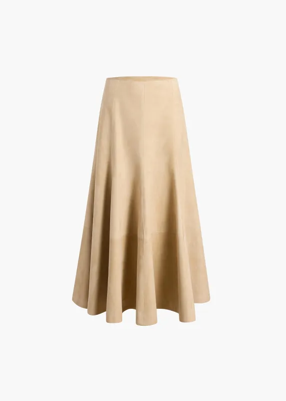 Lenno Skirt in Sand Suede sold by KHAITE