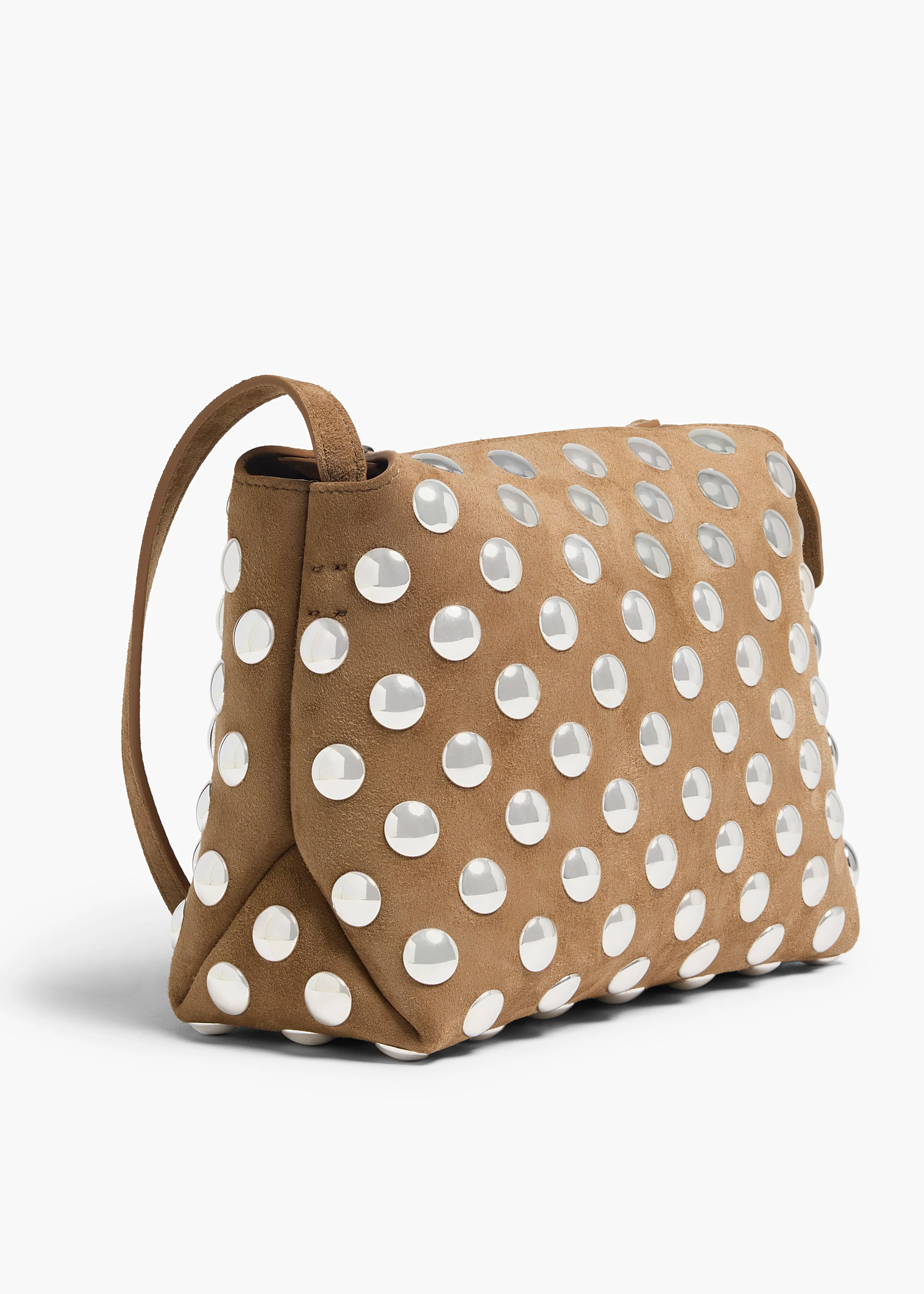 Lina Crossbody Bag in Mokka Suede with Silver Studs sold by KHAITE product image thumbnail 3