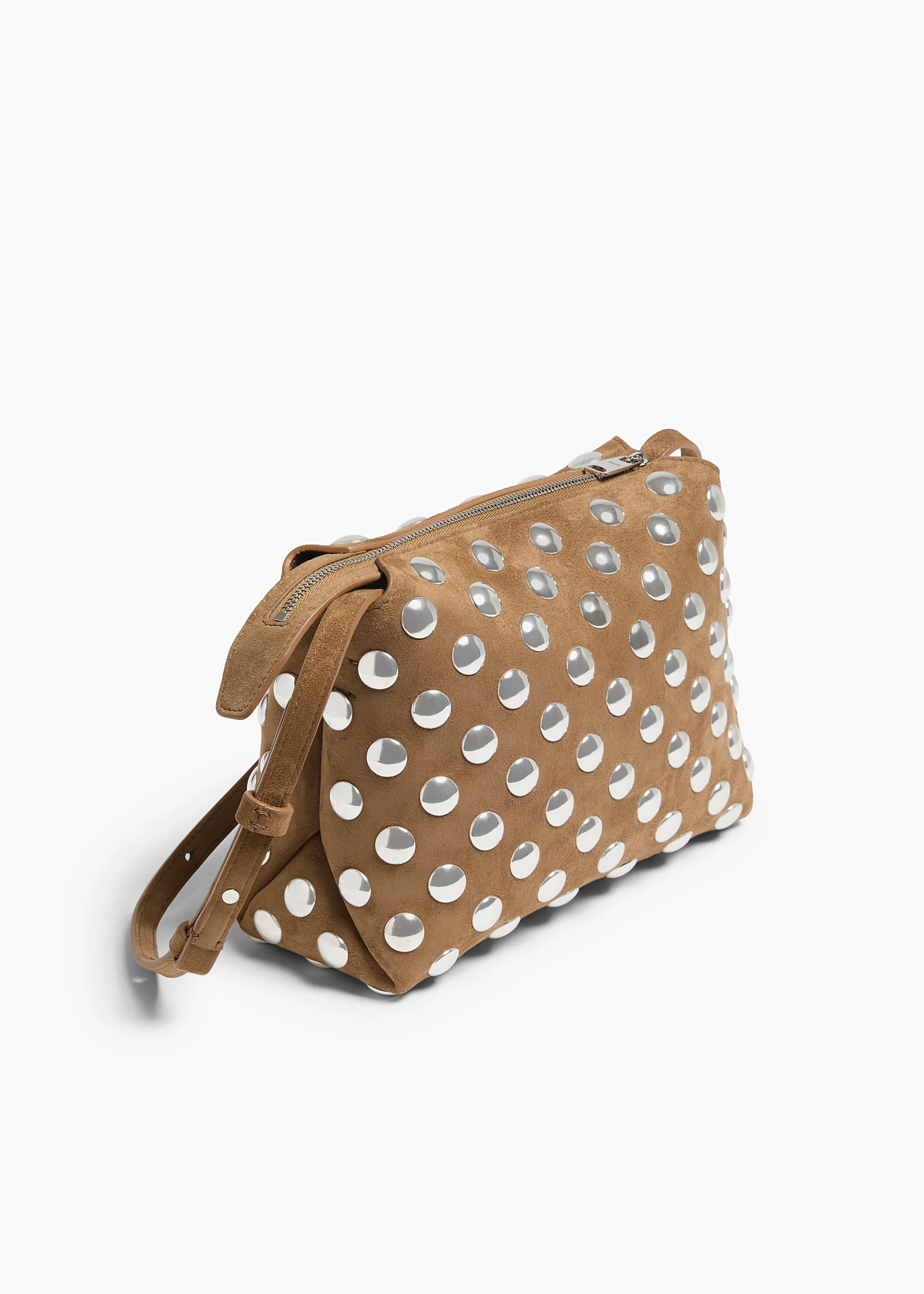 Lina Crossbody Bag in Mokka Suede with Silver Studs sold by KHAITE product image thumbnail 2