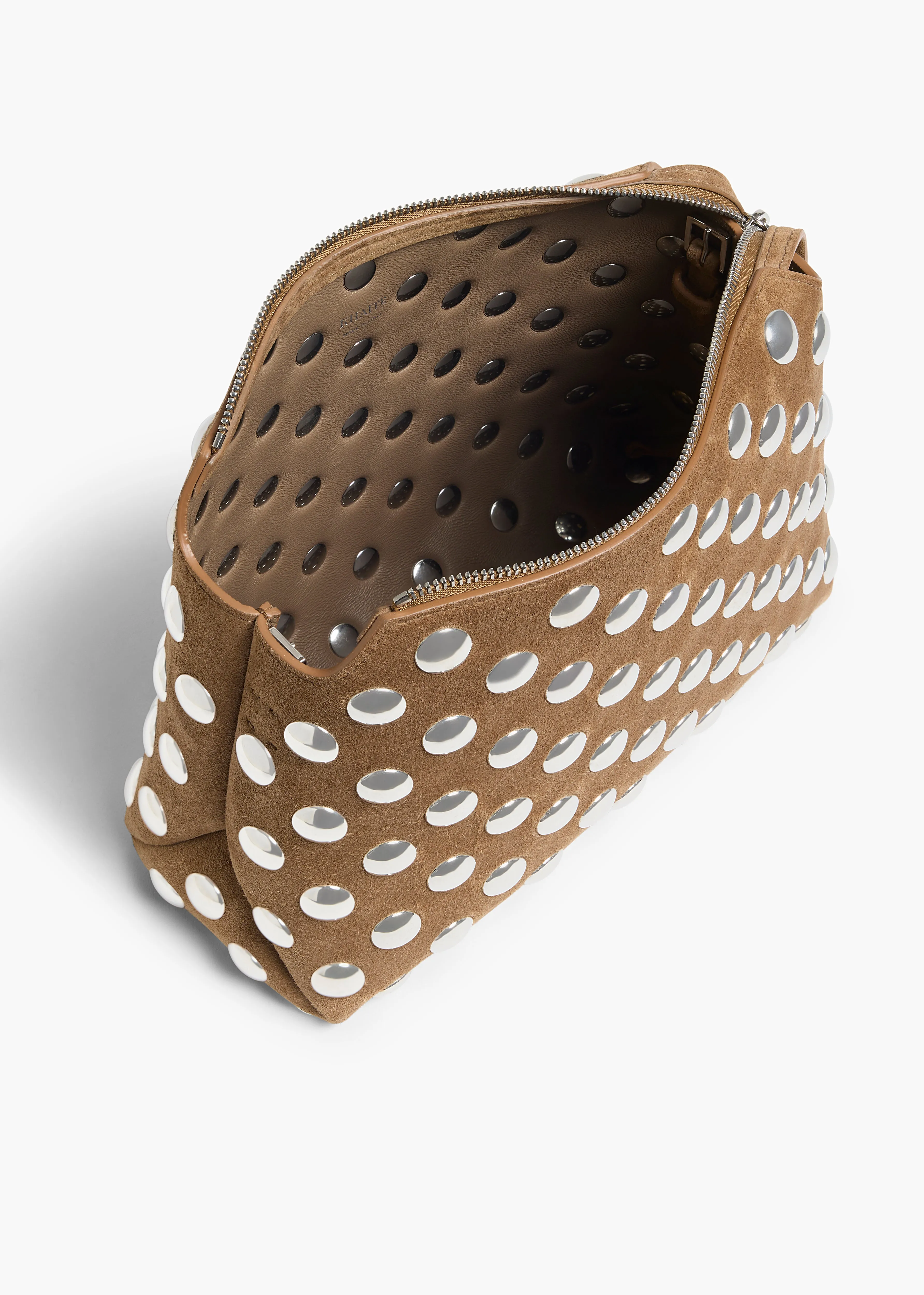 Lina Crossbody Bag in Mokka Suede with Silver Studs sold by KHAITE product image thumbnail 4