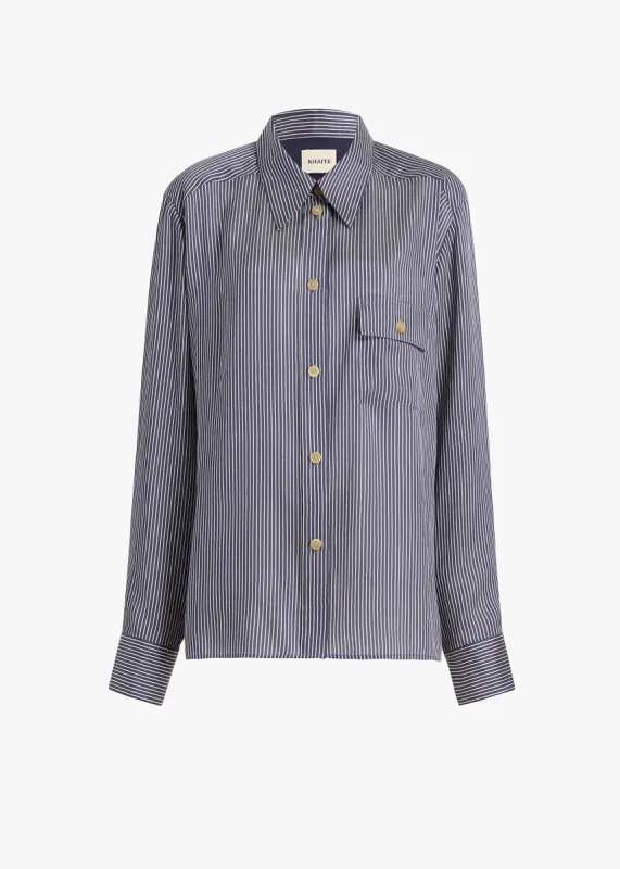 Yatty Top in Navy and White Stripe sold by KHAITE