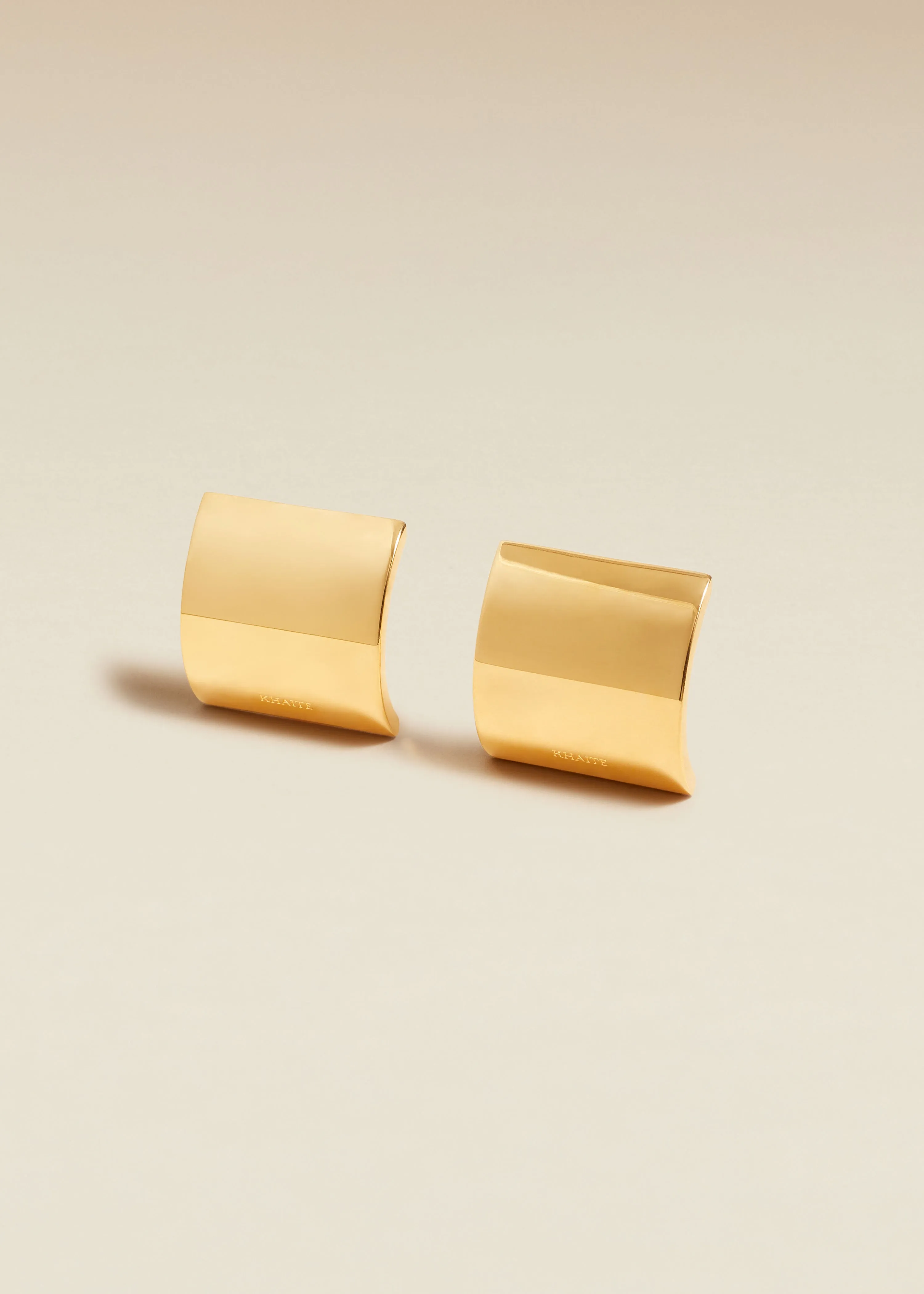 Small Julius Smooth Panel Earrings in Gold sold by KHAITE