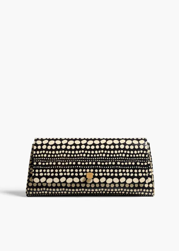 Audrey Clutch in Black with Cream Python Dot Print sold by KHAITE
