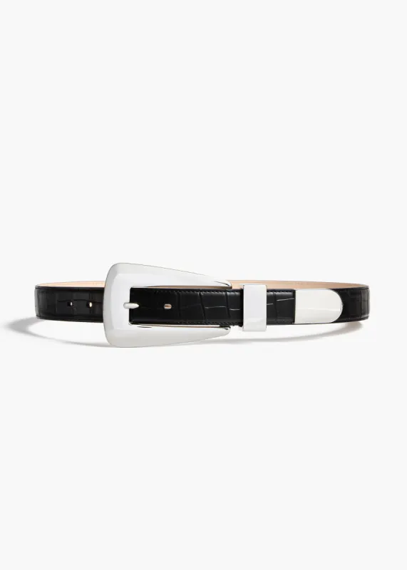 Lucca Belt in Black Croc-Embossed Leather with Silver sold by KHAITE