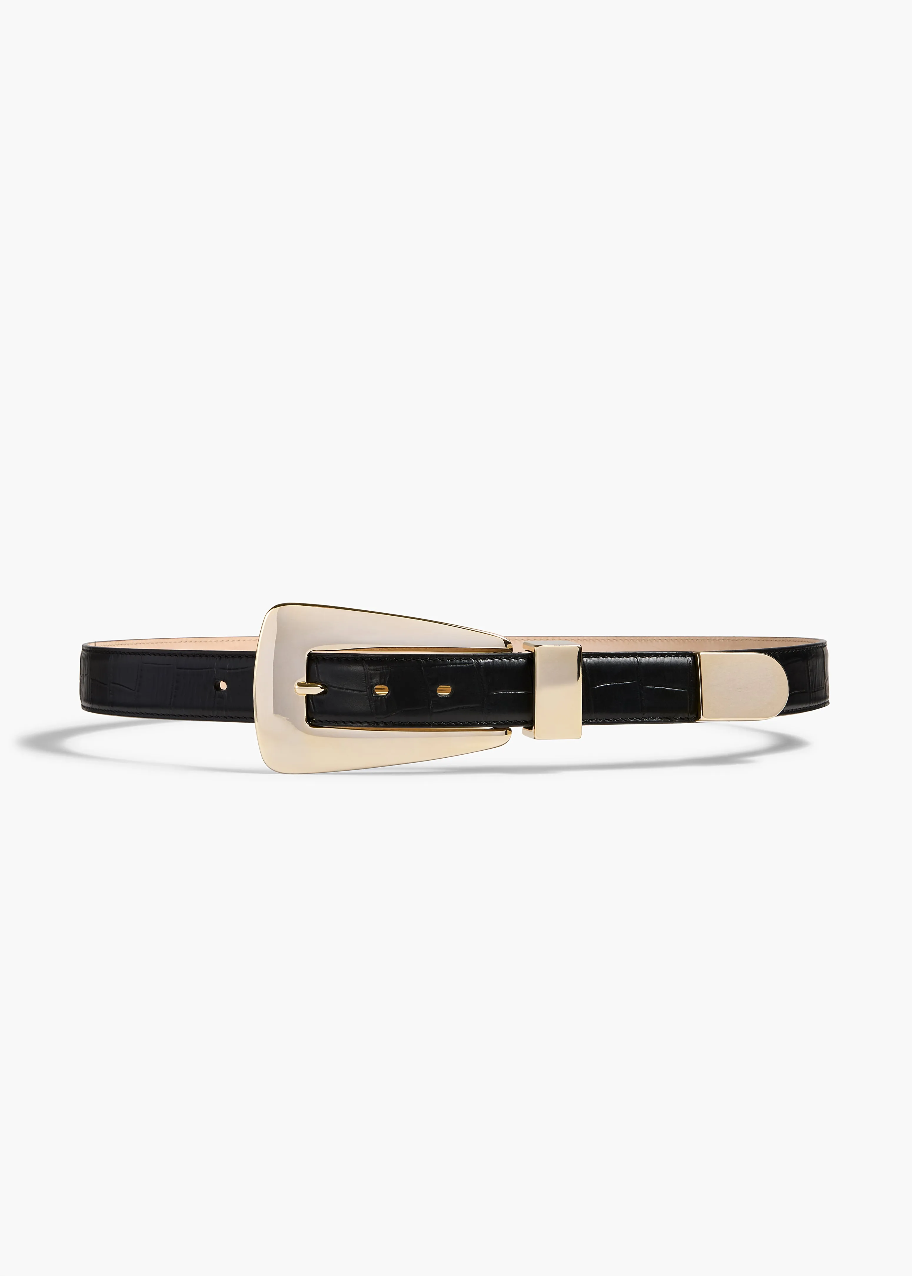 Lucca Belt in Black Croc-Embossed Leather with Gold sold by KHAITE