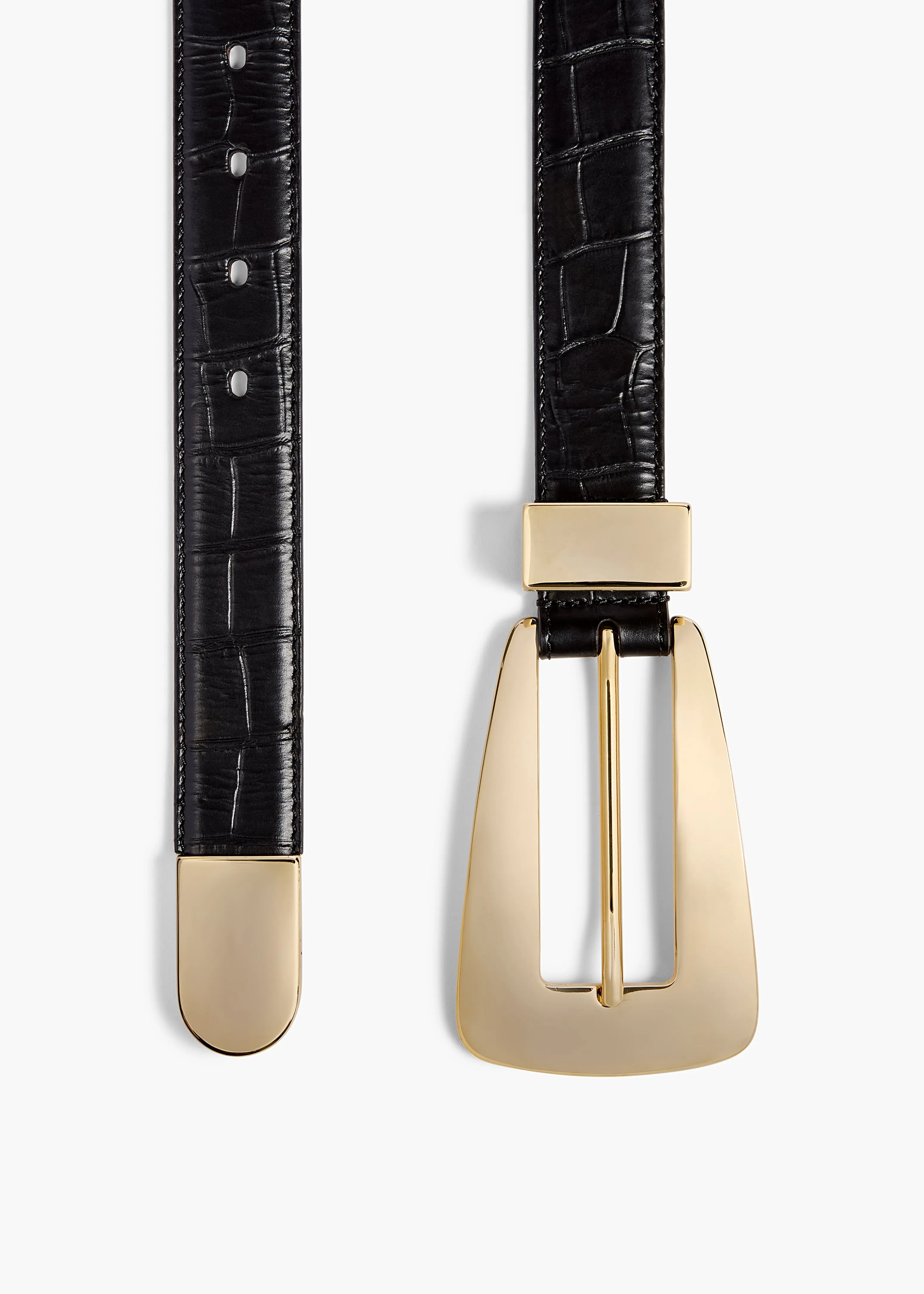 Lucca Belt in Black Croc-Embossed Leather with Gold sold by KHAITE product image thumbnail 2