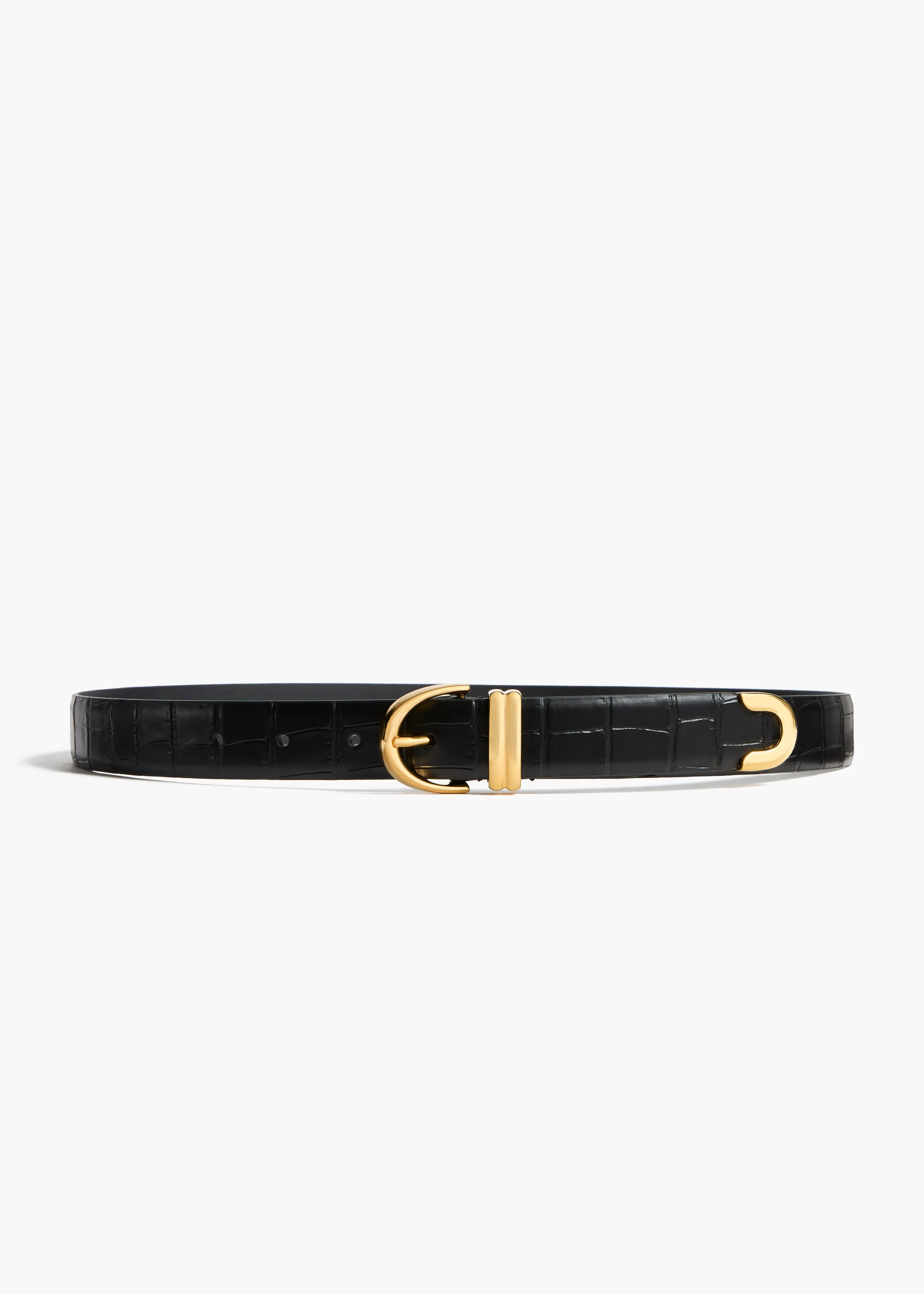 Bambi Belt in Black Croc-Embossed Leather with Gold sold by KHAITE