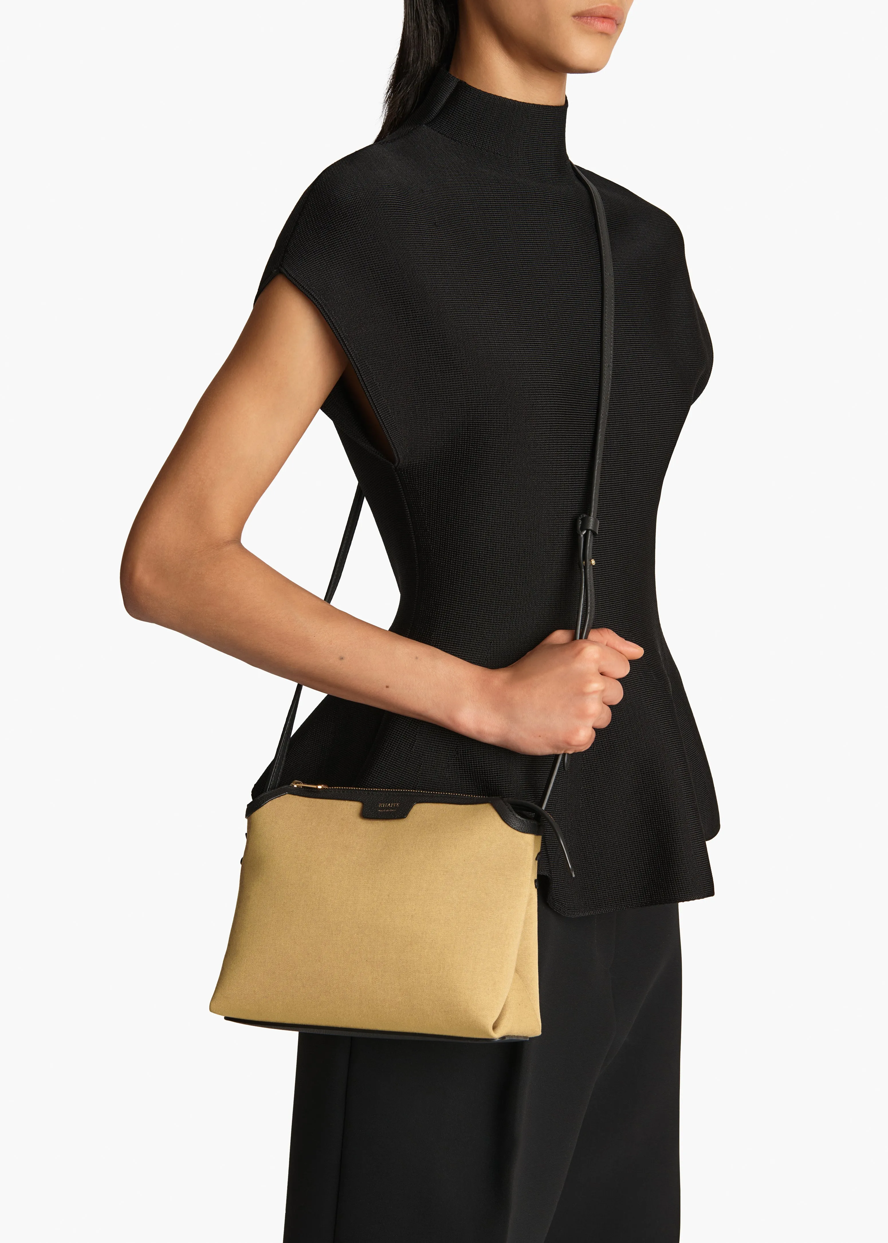 Lina Crossbody Bag in Honey Canvas with Black Leather sold by KHAITE product image thumbnail 5