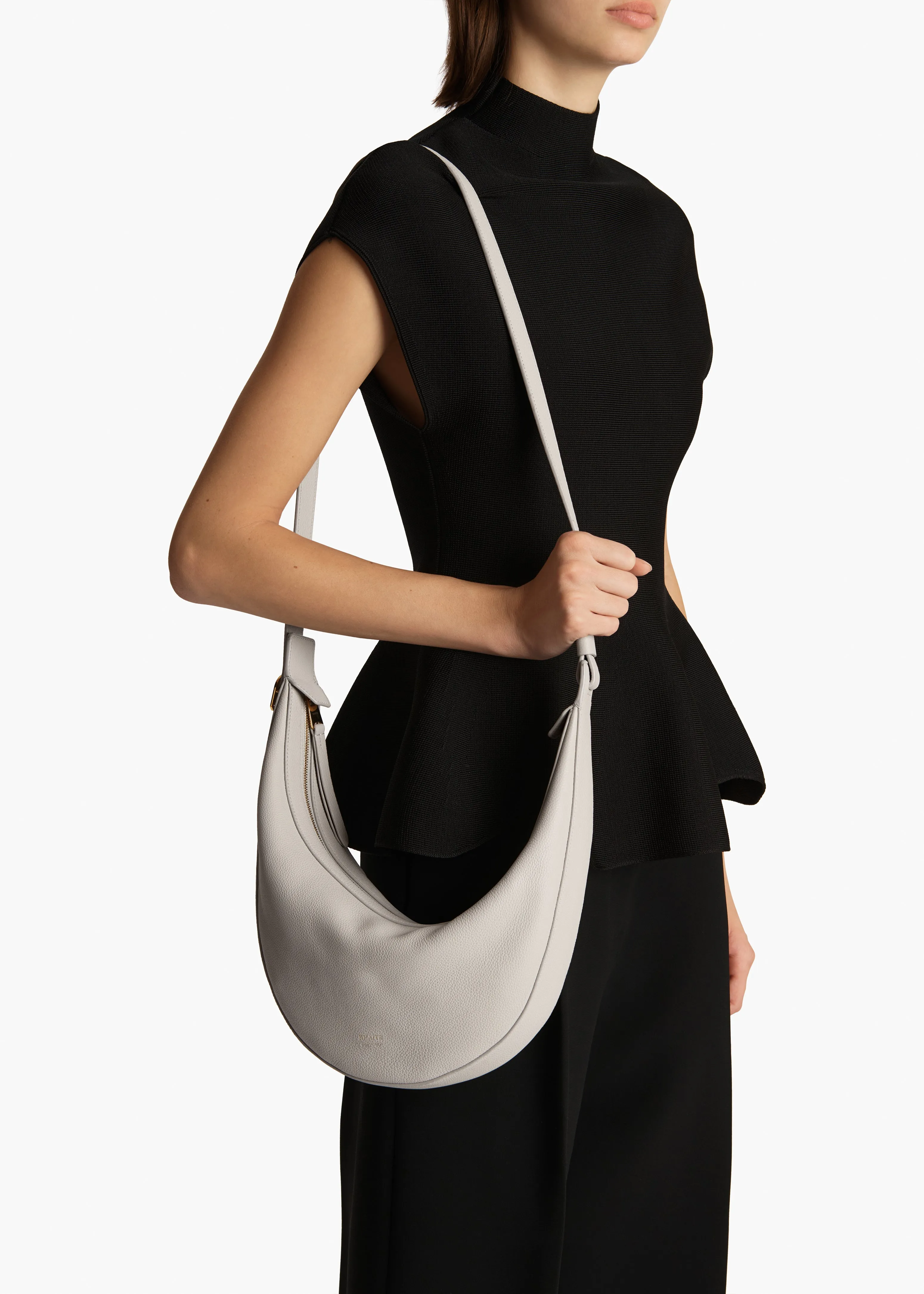 Small Augustina Crossbody Bag in Light Grey Pebbled Leather sold by KHAITE product image thumbnail 5