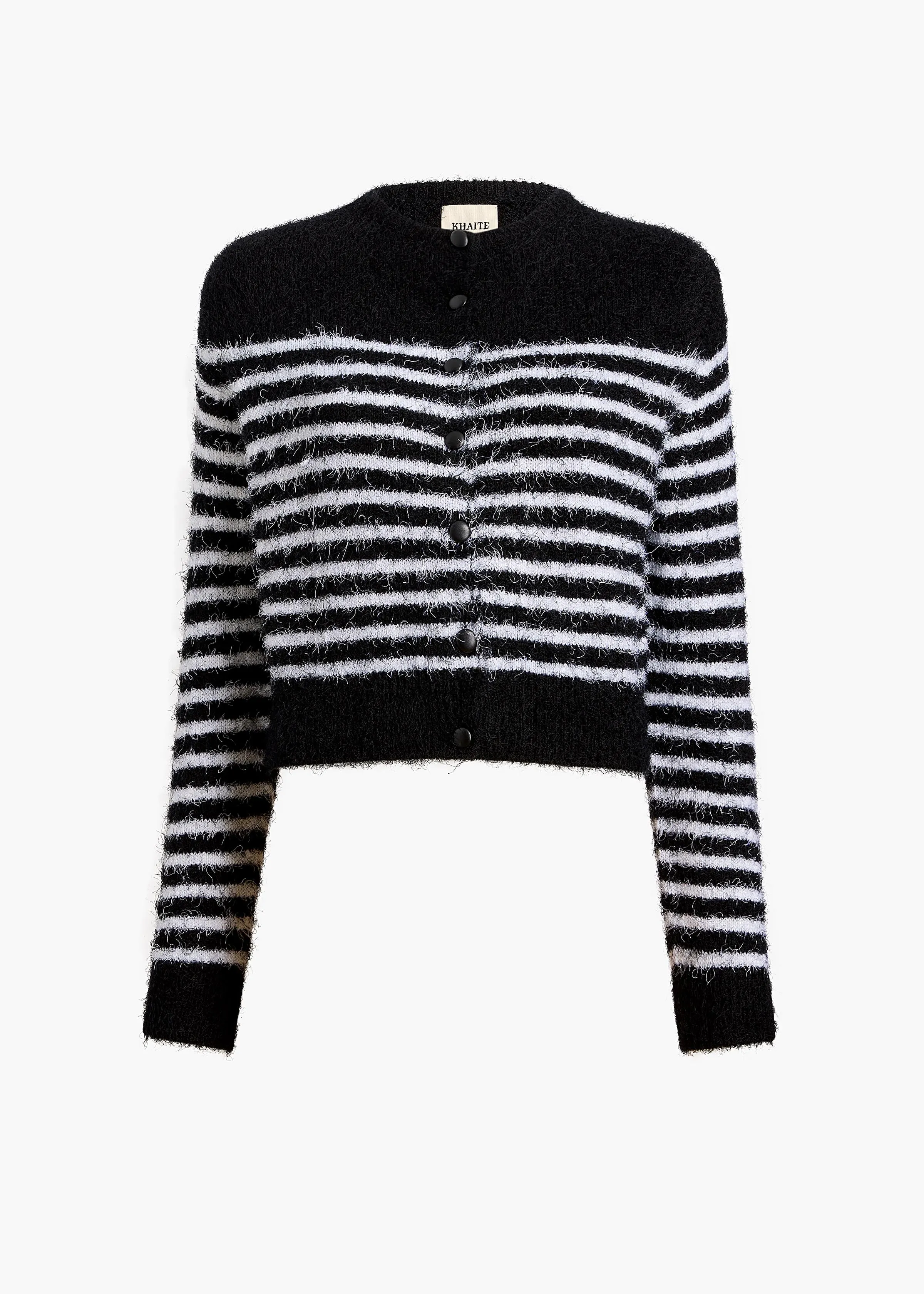 Jules Cardigan in Black with Glaze Stripe sold by KHAITE